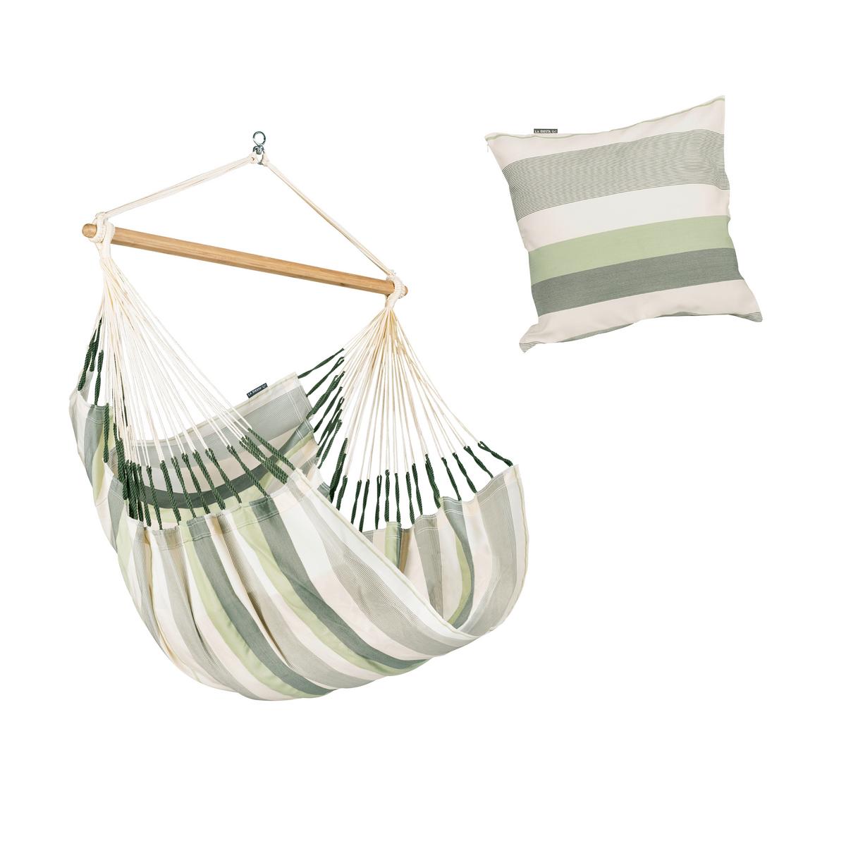 Hängesessel Comfort Hammock Chair Outdoor Weiß/Grün/Grau - Hellgrau/Weiß, KONVENTIONELL, Holz/Textil (110/160/180cm) - La Siesta