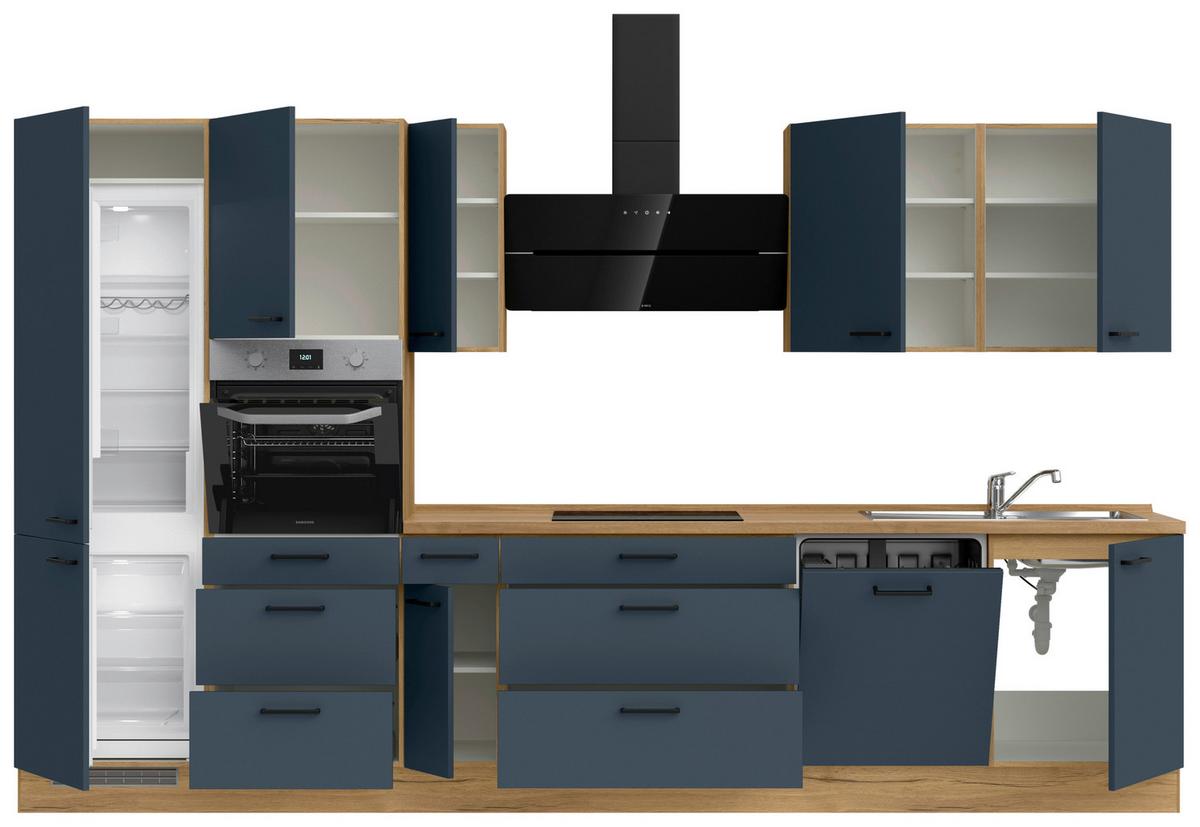 Küchenblock Easytouch High m. Geräten Dunkelblau - Eichefarben/Schwarz, MODERN, Holzwerkstoff/Metall (360cm) - Nobilia