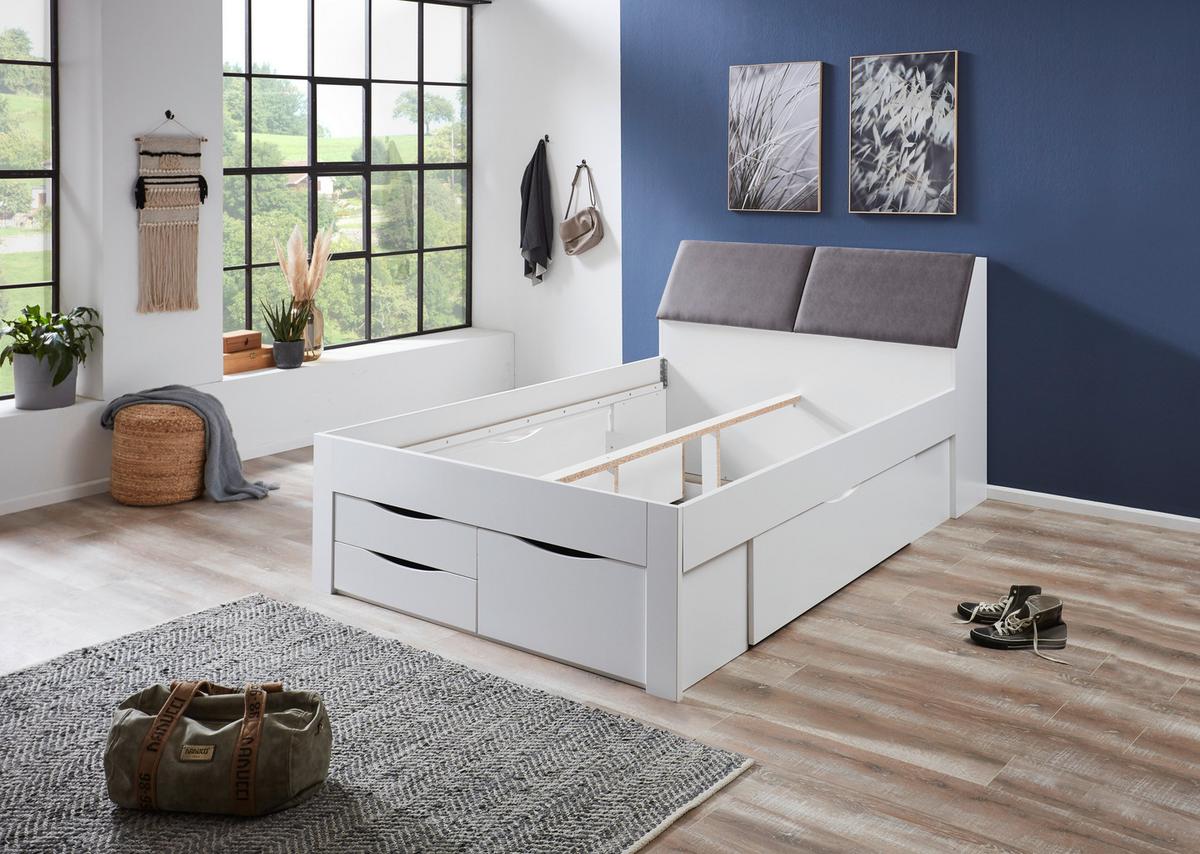 Postelja Maxi, S Predali, Bela, 140x200 - siva/bela, Konvencionalno, leseni material/tekstil (140/200cm) - Mömax