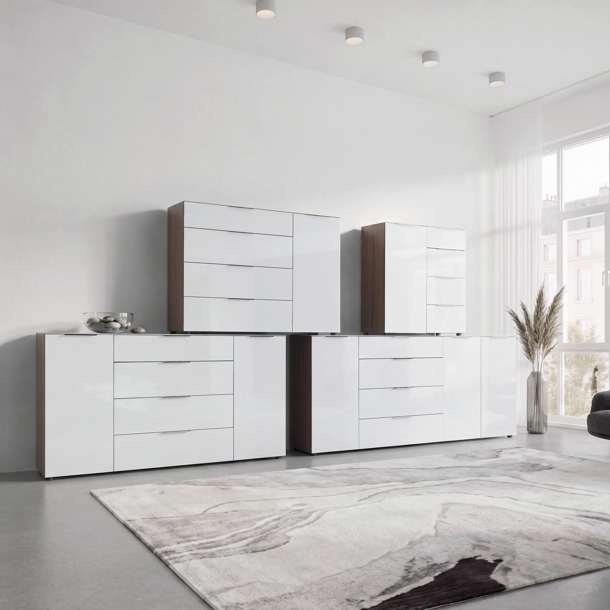 Sideboard Siena Weiß/Nussbaumfarben - Silberfarben/Nussbaumfarben, MODERN, Glas/Holzwerkstoff (180/99/40cm) - Mömax