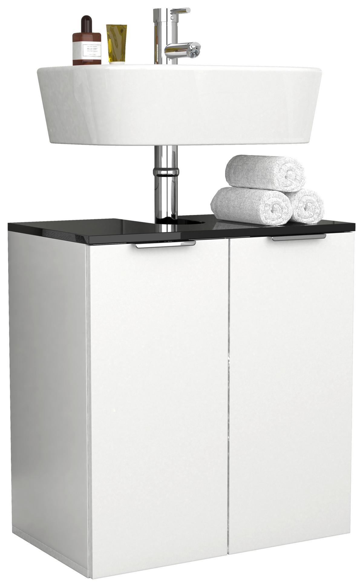 Waschbeckenunterschrank Donali ca. 56x60 cm Weiß/Schwarz - Silberfarben/Schwarz, MODERN, Holzwerkstoff/Metall (56/60/34cm) - MID.YOU