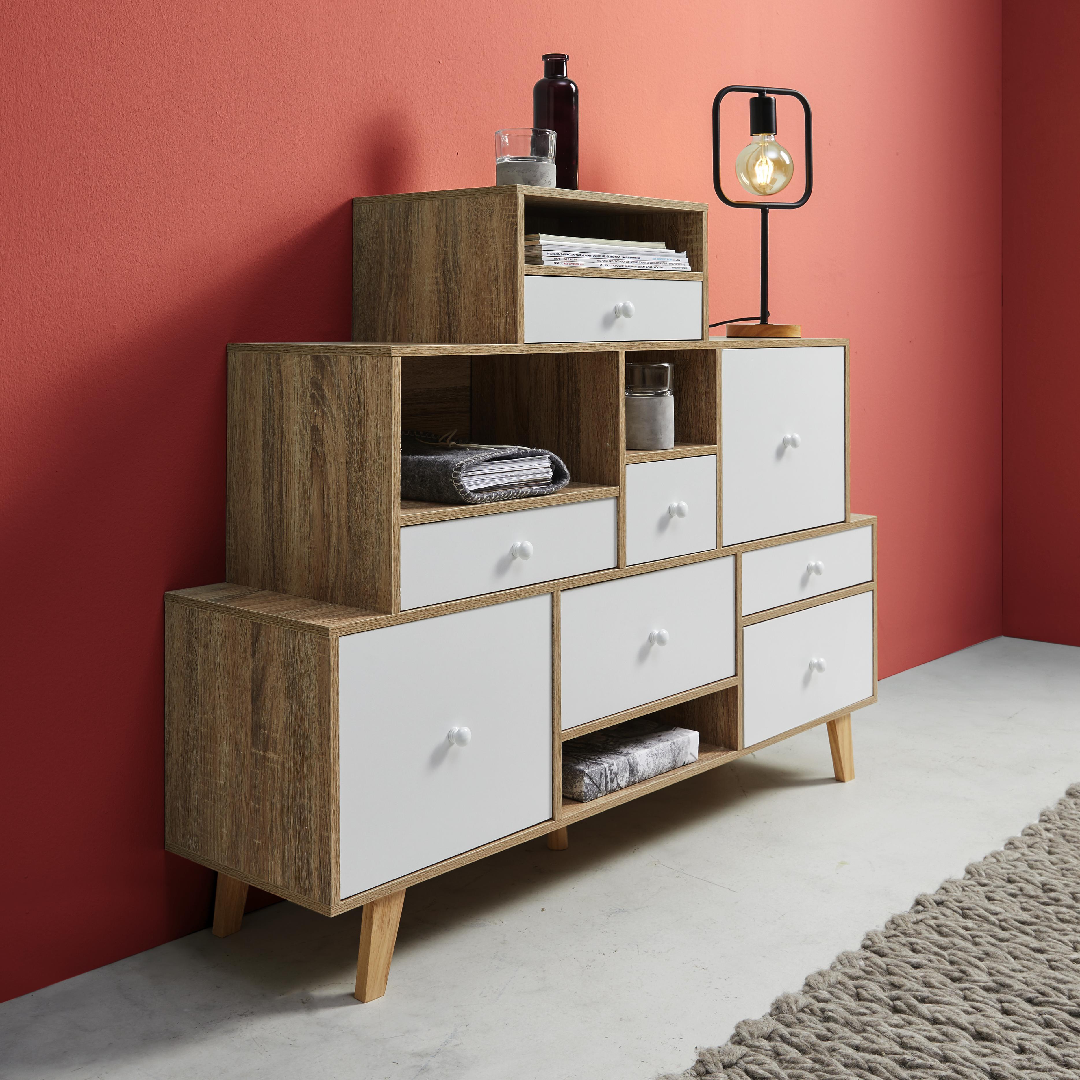 SIDEBOARD in Eichefarbe/Weiß 'Claire' - Eichefarben/Weiß, MODERN, Holz (118/95/30cm) - Bessagi Home