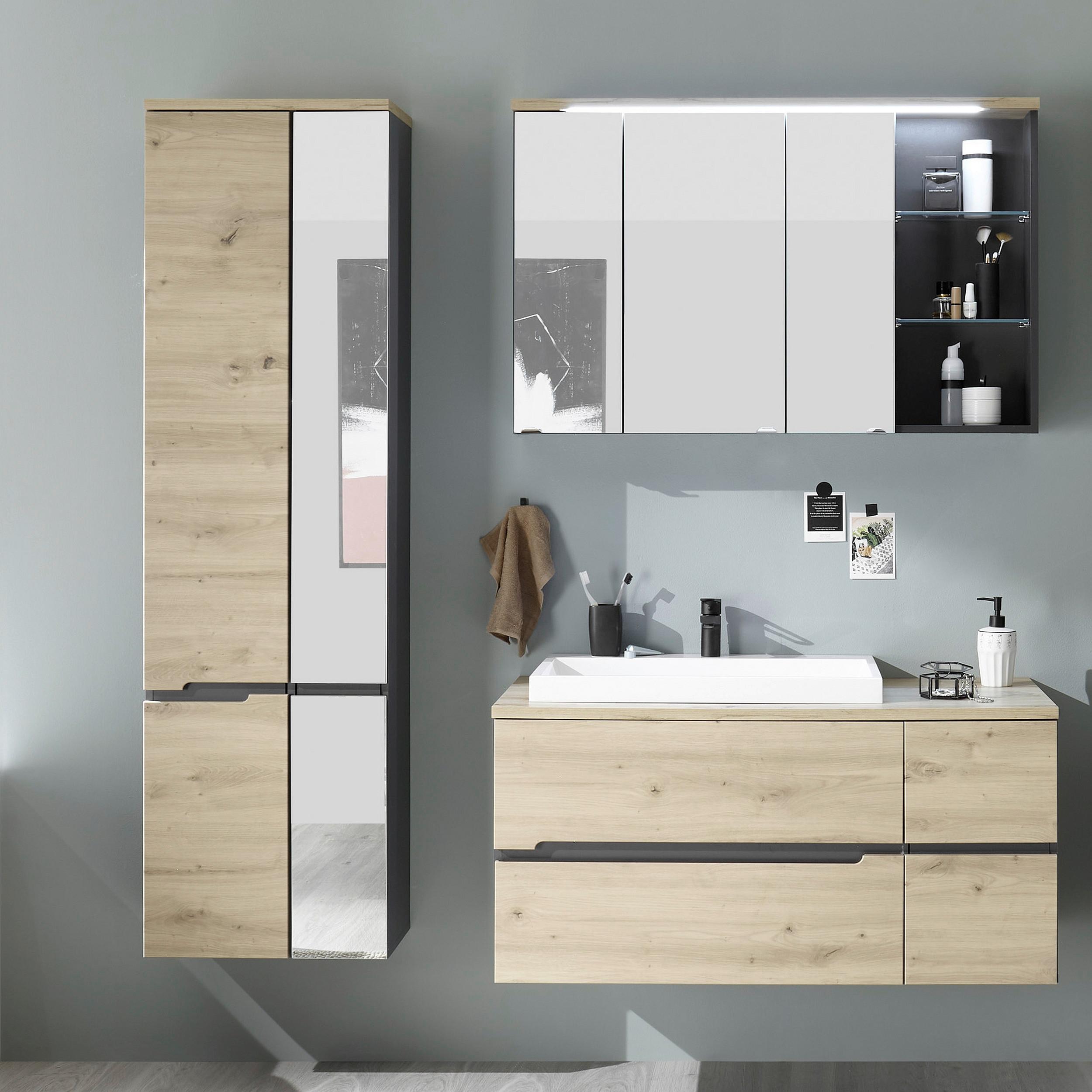 Spiegelschrank Memphis Grau - MODERN, Glas/Holzwerkstoff (110/70/22cm) - Mömax