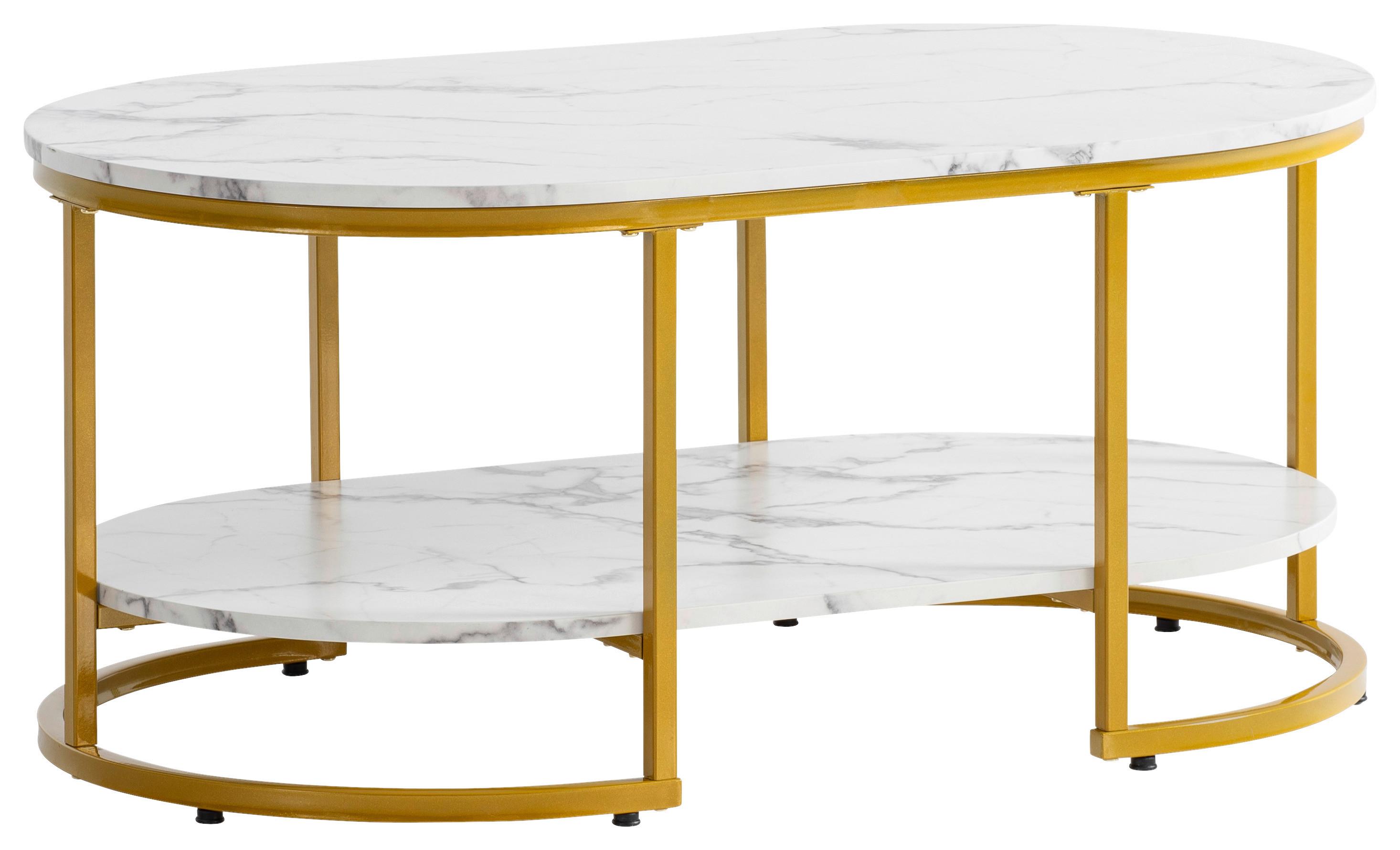 COUCHTISCH WL6.895 - Weiss Hochglanz/Goldfarben, Lifestyle, Holzwerkstoff/Metall (100/60/45cm) - Livetastic