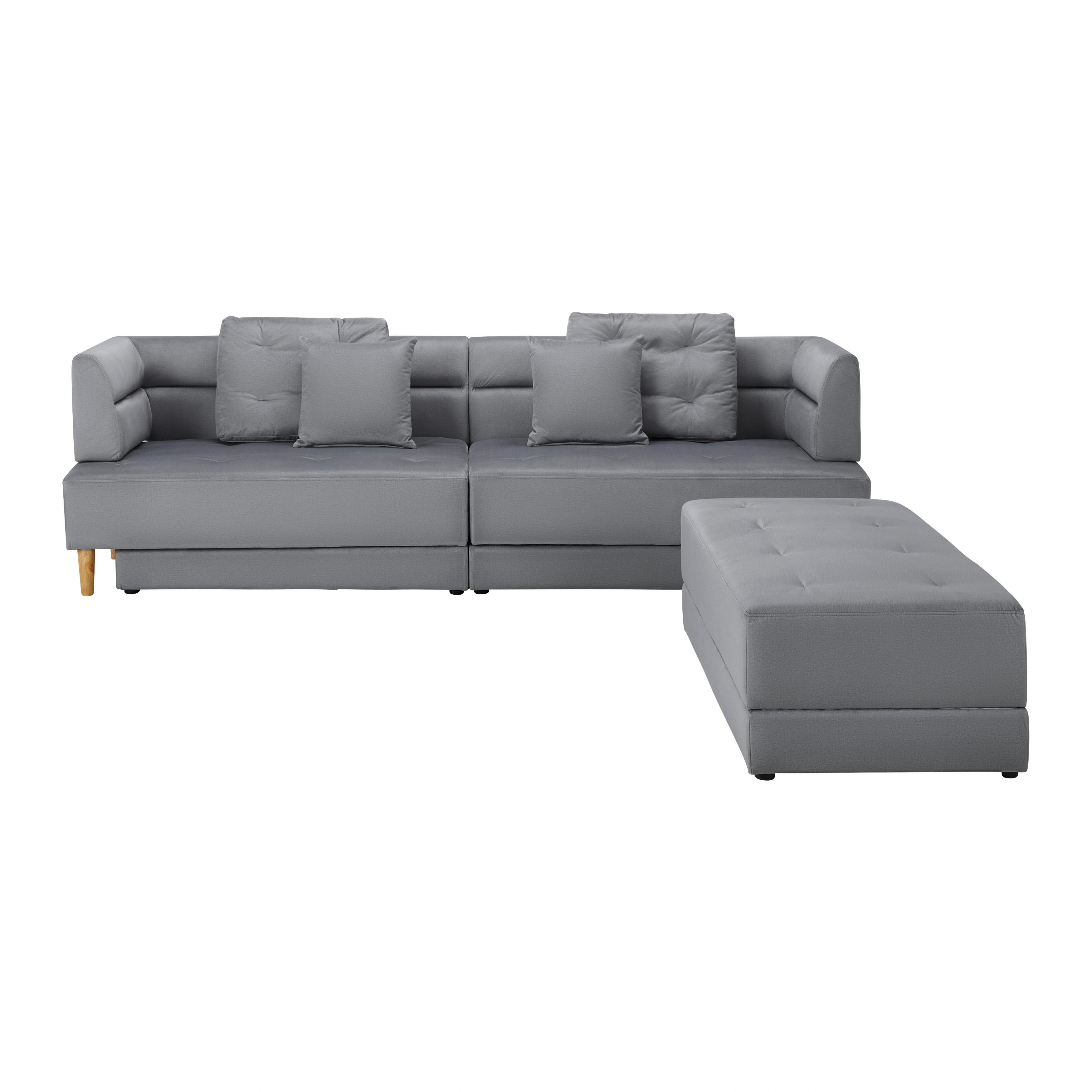 Ecksofa Hellgrau Samt - Hellgrau/Schwarz, Modern, Holz/Kunststoff (260/210cm) - Bessagi Home