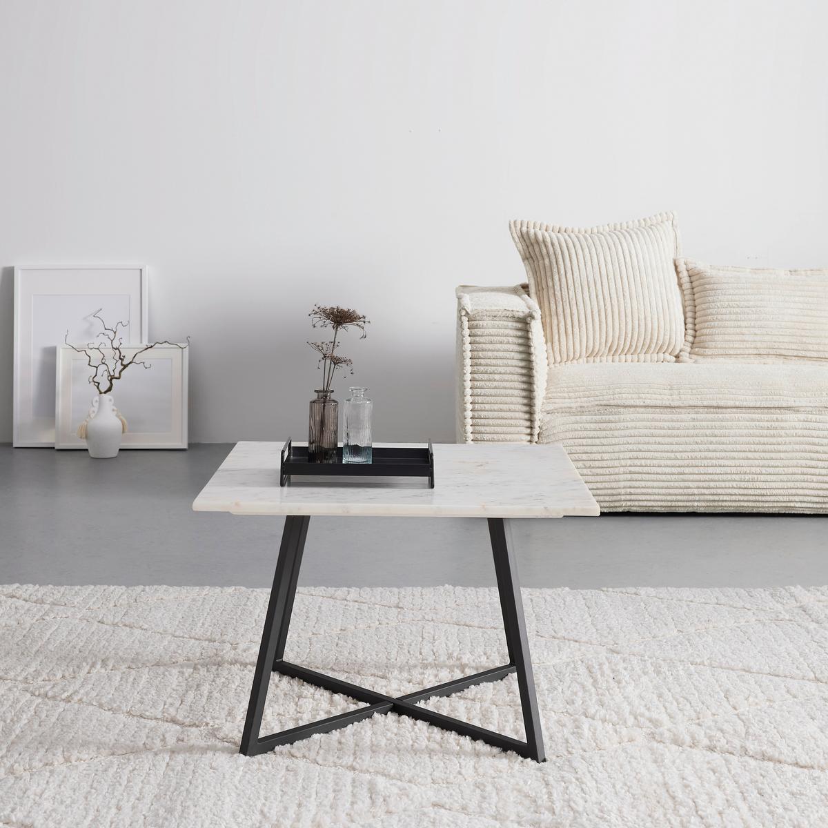 Măsuță de cafea MONTEVIDEO - alb/negru, Modern, metal/piatră (65/44/65cm) - Modern Living