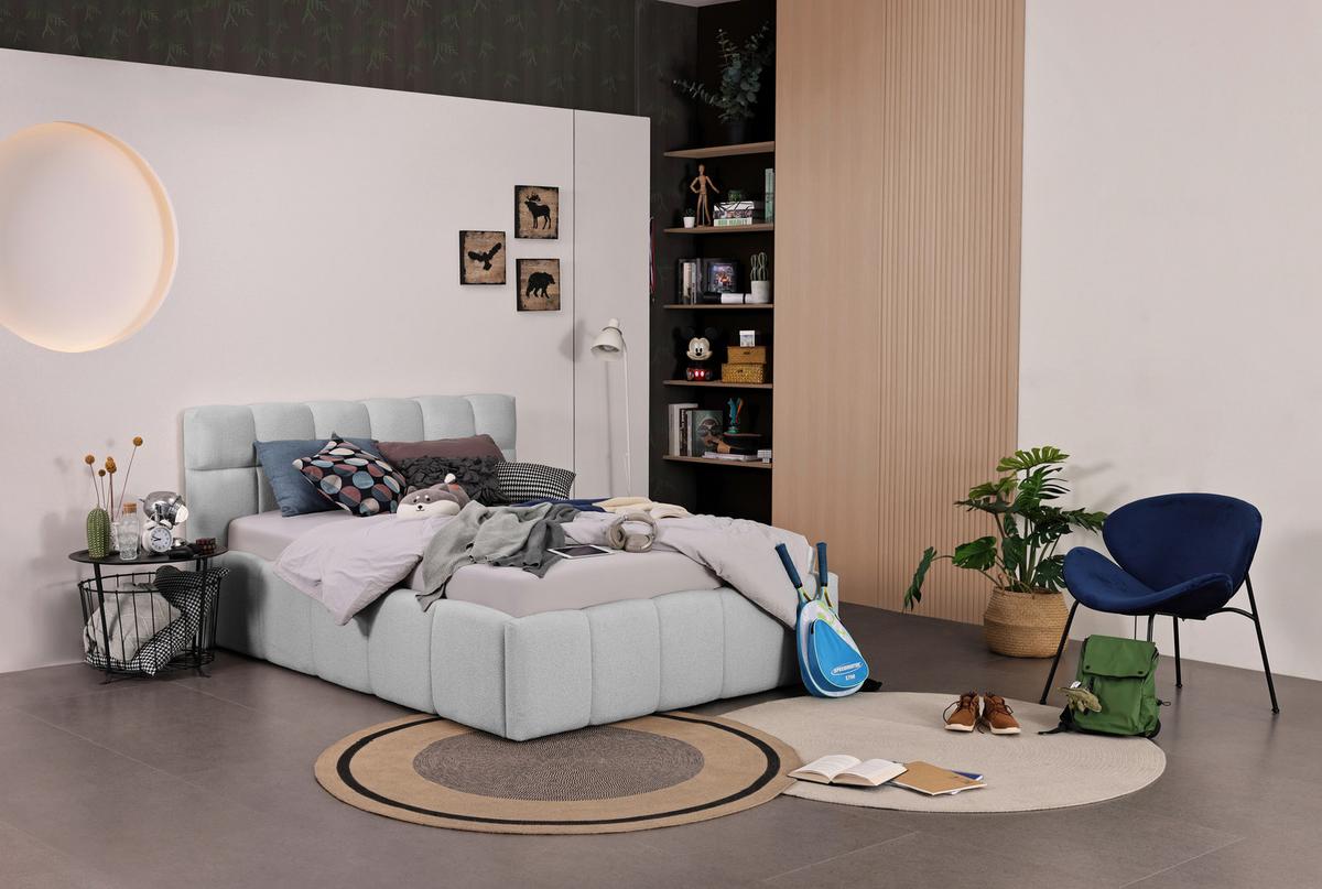 Polsterbett Ascona Hellgrau ca. 140x200cm - Hellgrau/Schwarz, KONVENTIONELL, Kunststoff/Textil (140/200cm) - Based