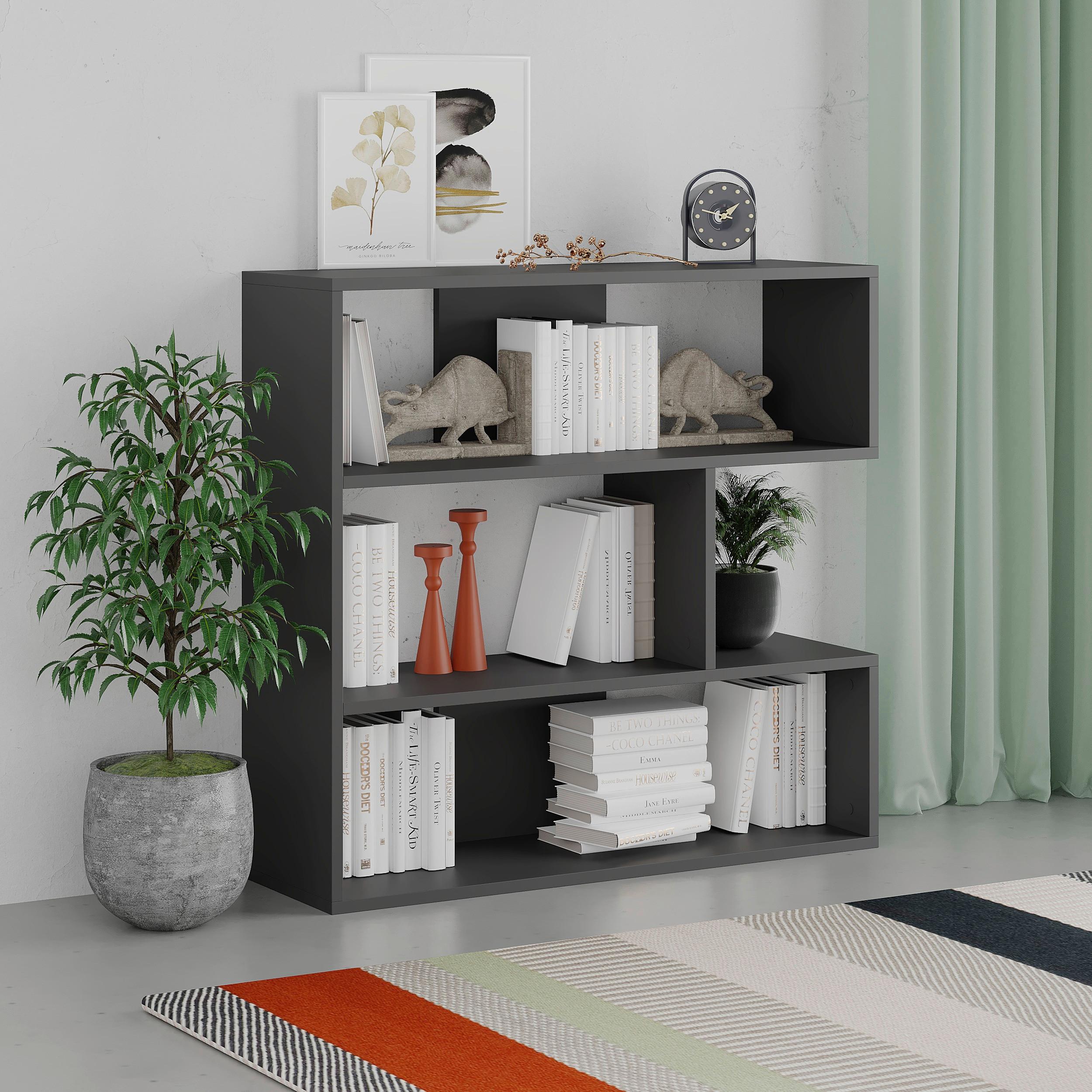 Knjižna Omara Molly - antracit, Design, leseni material (94/89/30cm) - Livetastic