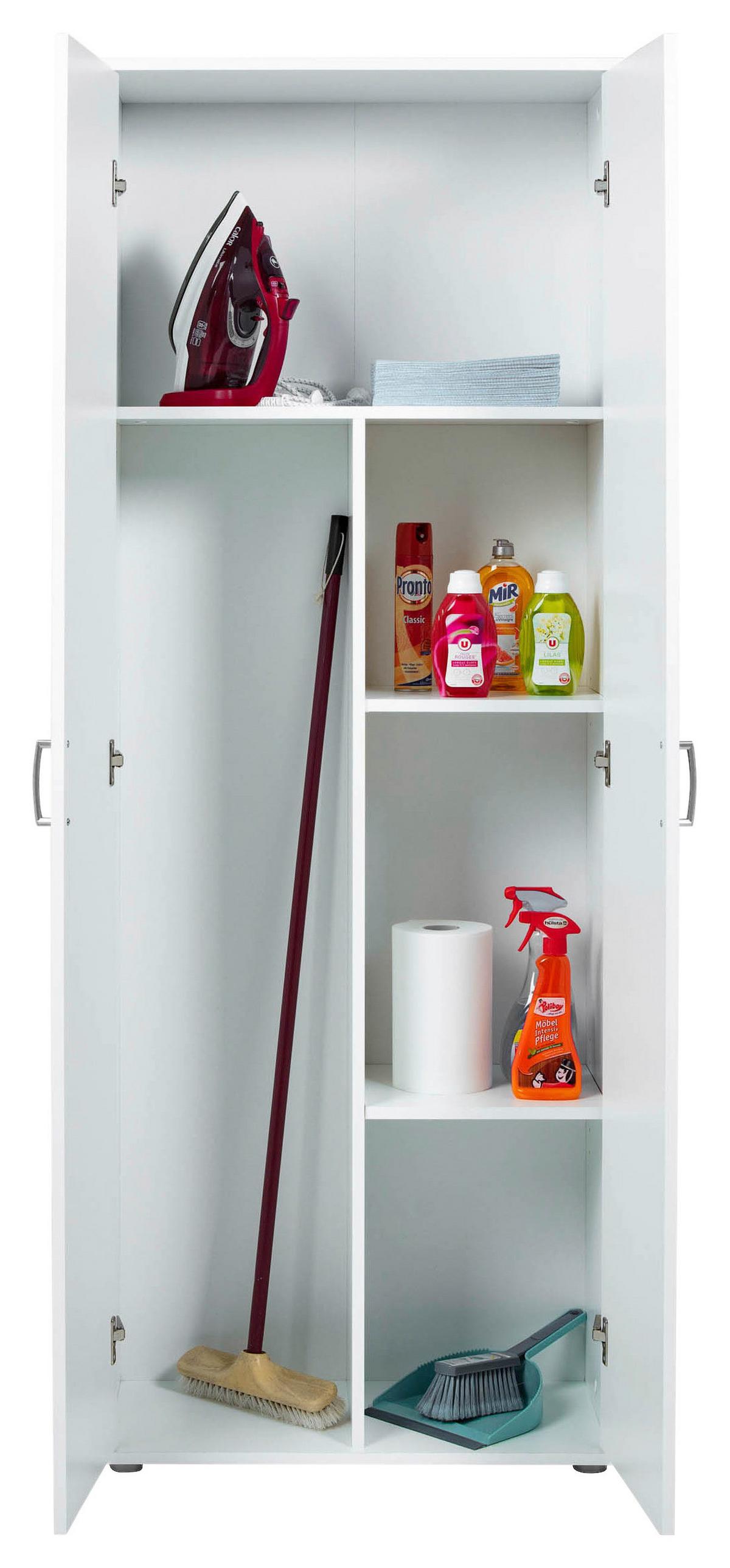 Mehrzweckschrank Arconati ca. 70x34x189 cm Weiß - Silberfarben/Weiß, Basics, Holzwerkstoff/Metall (70/34/189cm) - MID.YOU