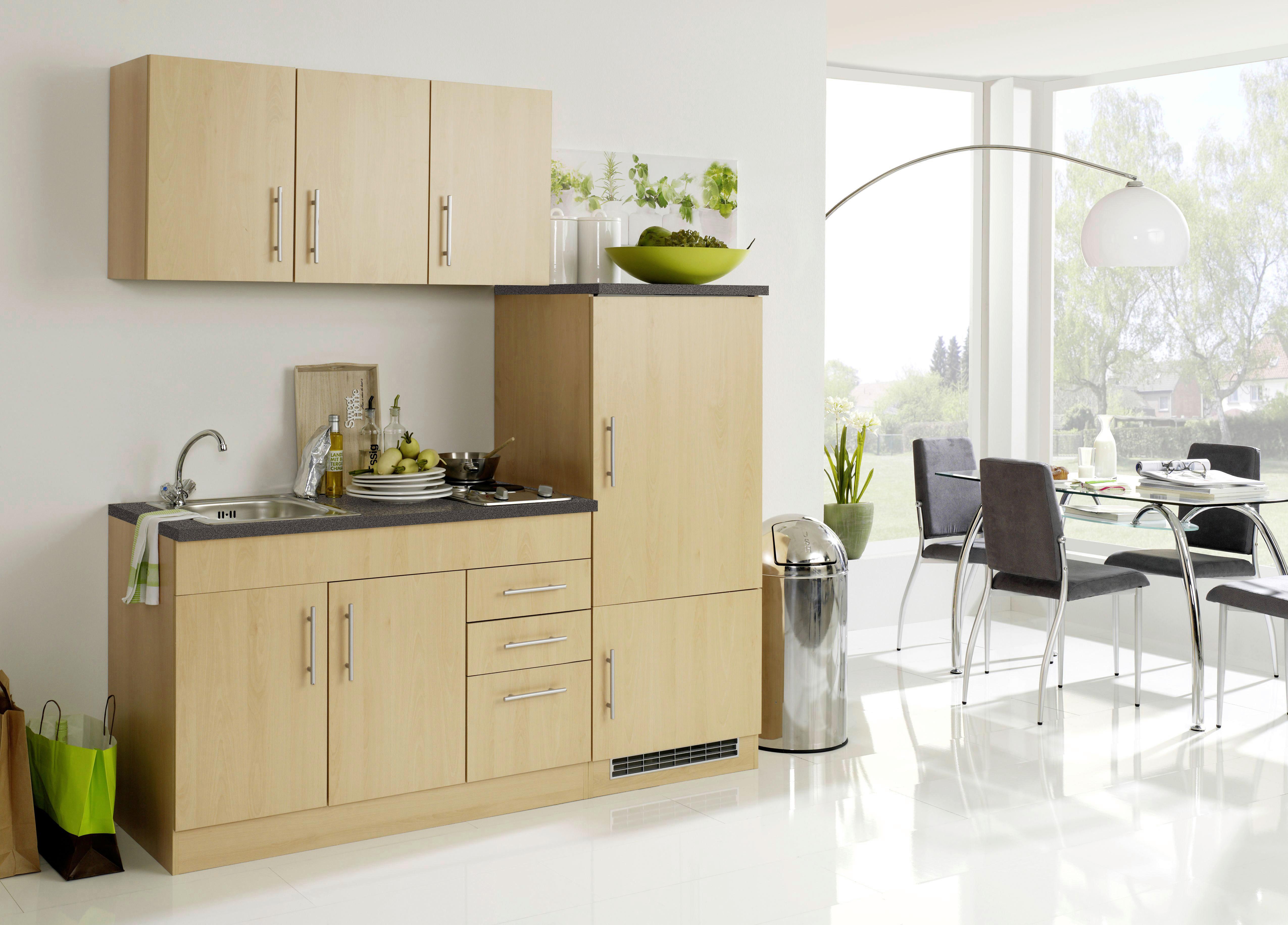 Küchenblock Toronto I m. Geräten Buche - Chromfarben/Buchefarben, MODERN, Holzwerkstoff/Metall (180cm) - Held