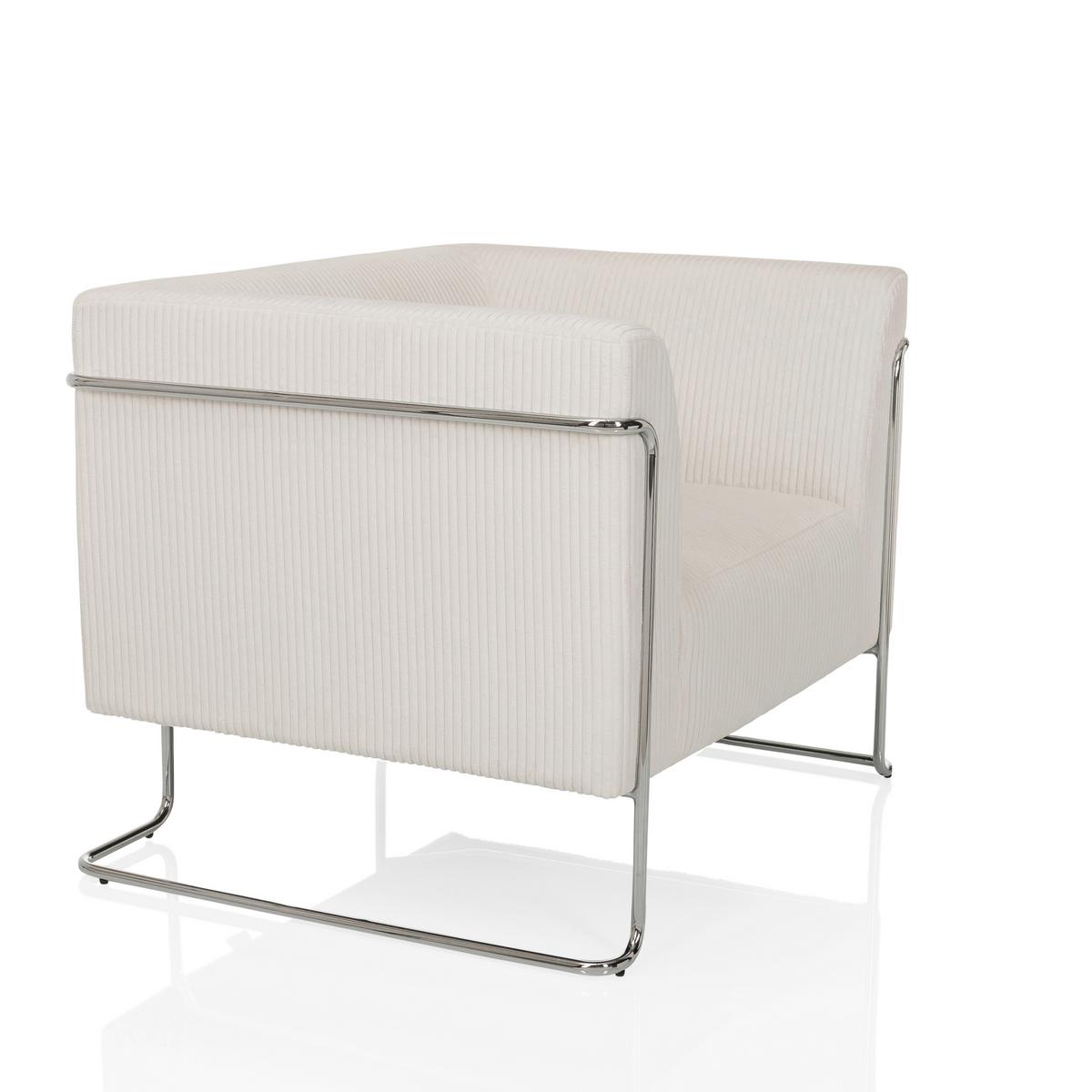 Naslanjač Curacao Cord, Bela - srebrne barve/bela, Moderno, kovina/tekstil (88/74/74cm) - MID.YOU