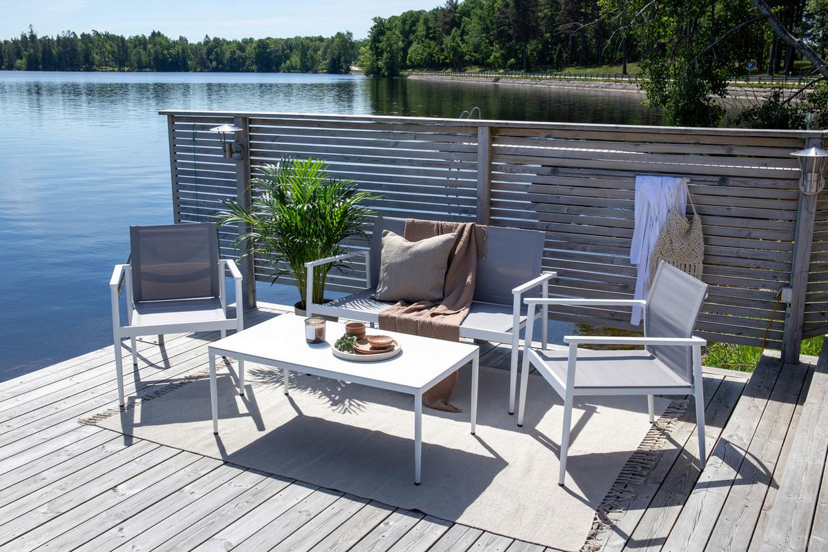 Loungegarnitur Break Weiß/Grau - Weiß/Grau, KONVENTIONELL, Glas/Textil - Gardenson