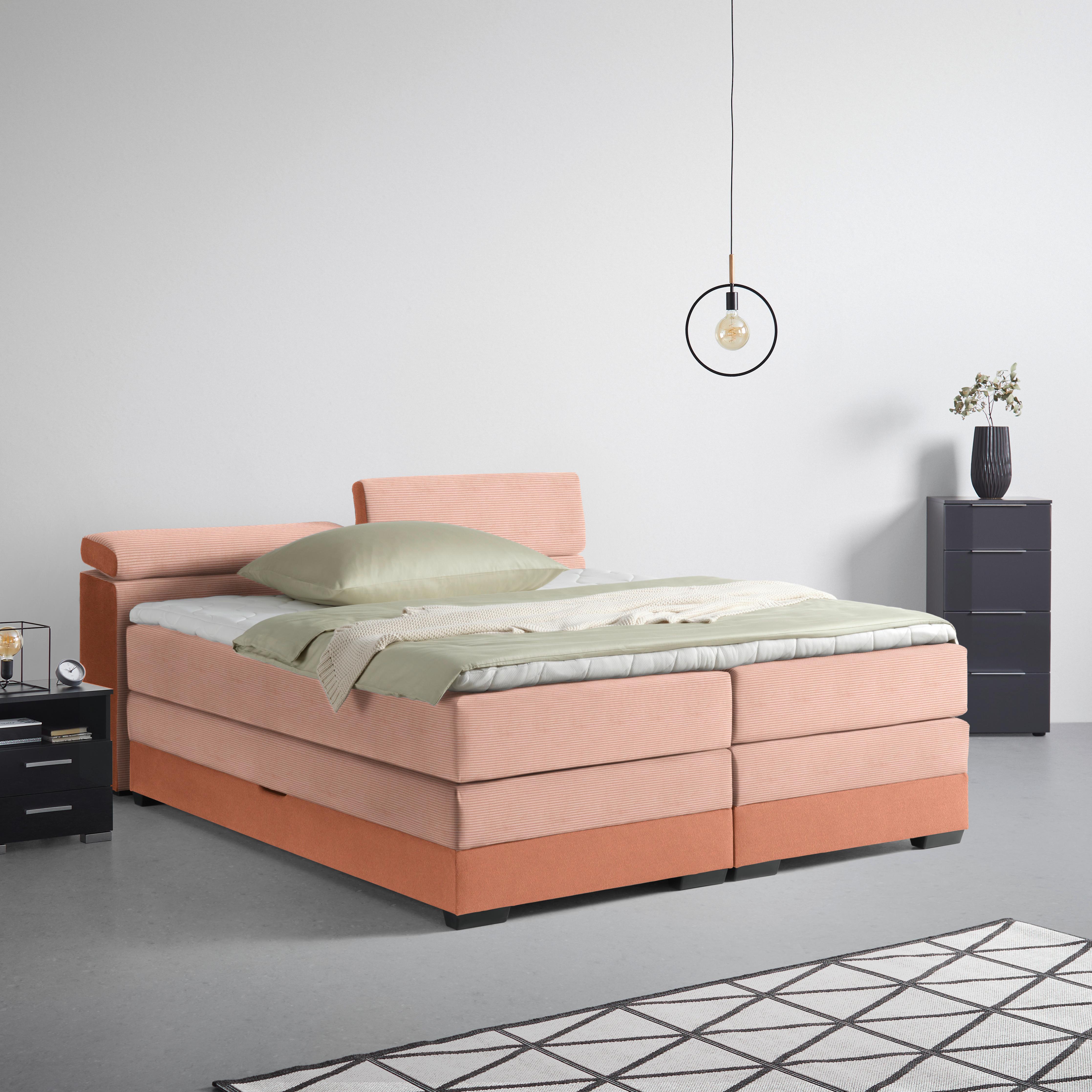 Boxspringbett Sevilla Koralle ca. 180x200cm - Koralle/Schwarz, KONVENTIONELL, Holz/Kunststoff (180/200cm) - Premium Living