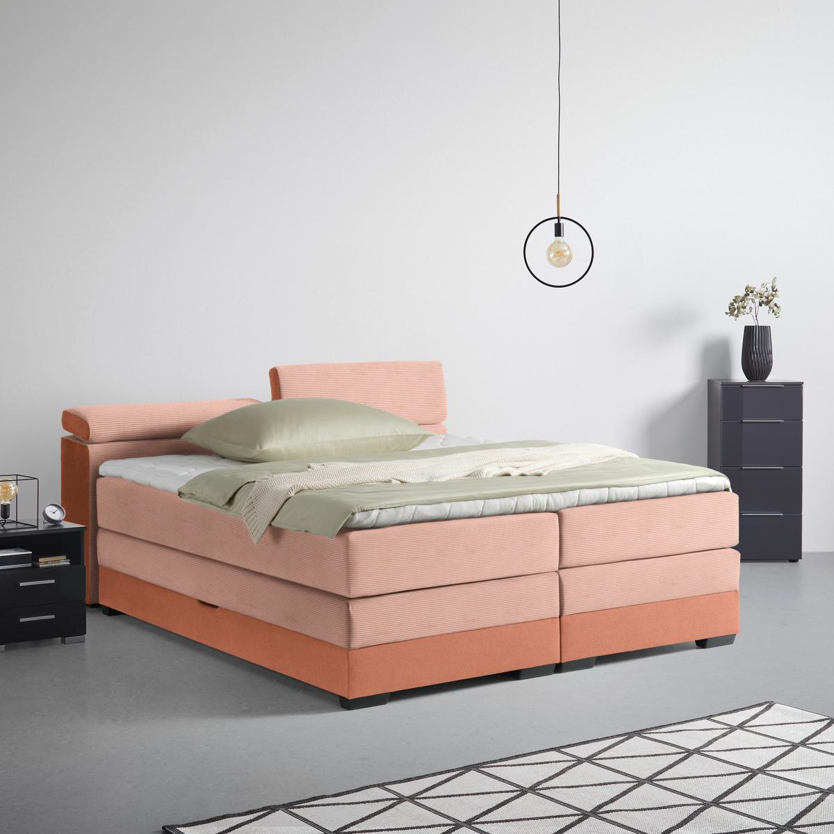 Boxspringbett Sevilla Koralle ca. 140x200cm - Koralle/Schwarz, KONVENTIONELL, Holz/Kunststoff (140/200cm) - Premium Living