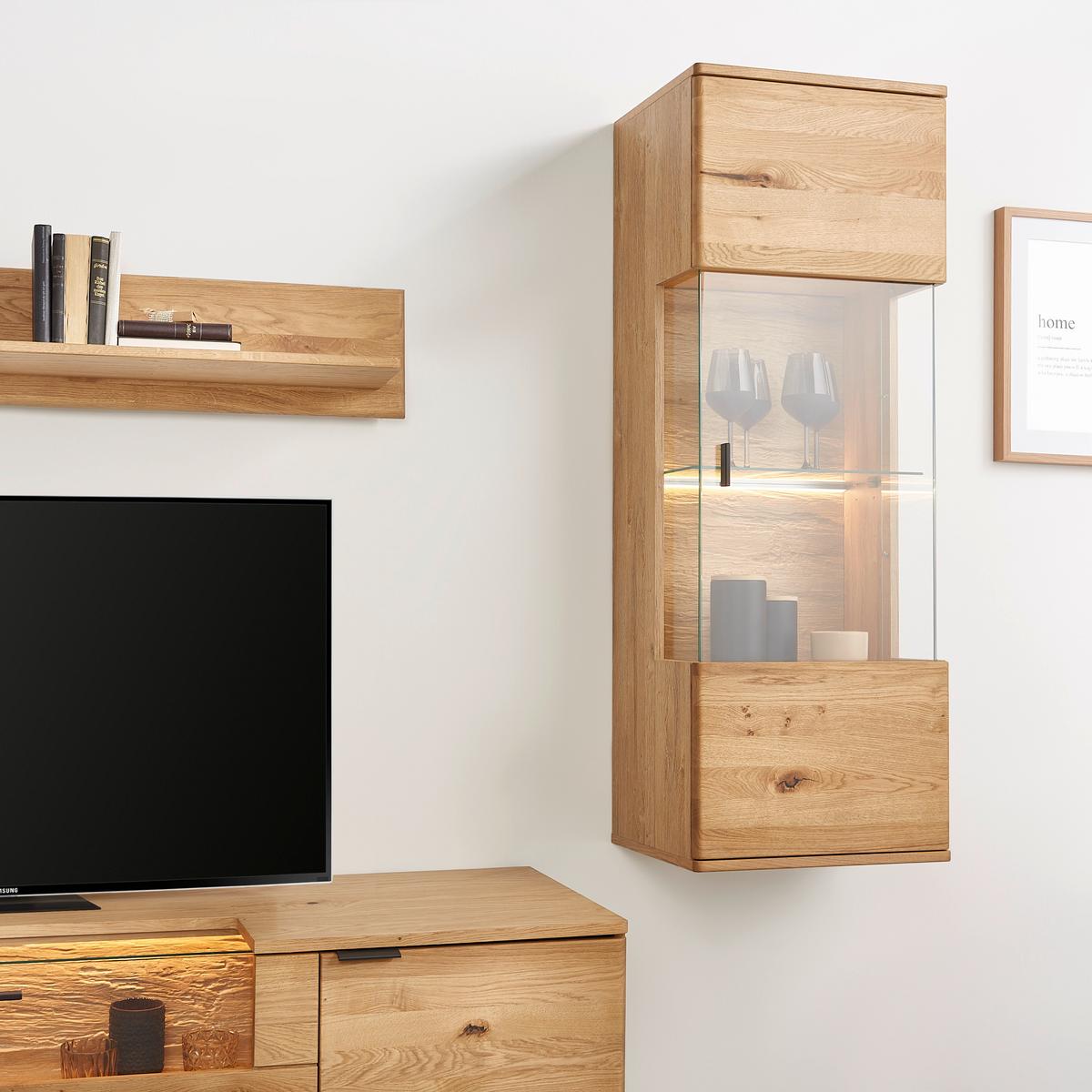 Hängevitrine in Wildeiche - Wildeiche/Schwarz, Modern, Glas/Holz (50/138/37cm) - Premium Living