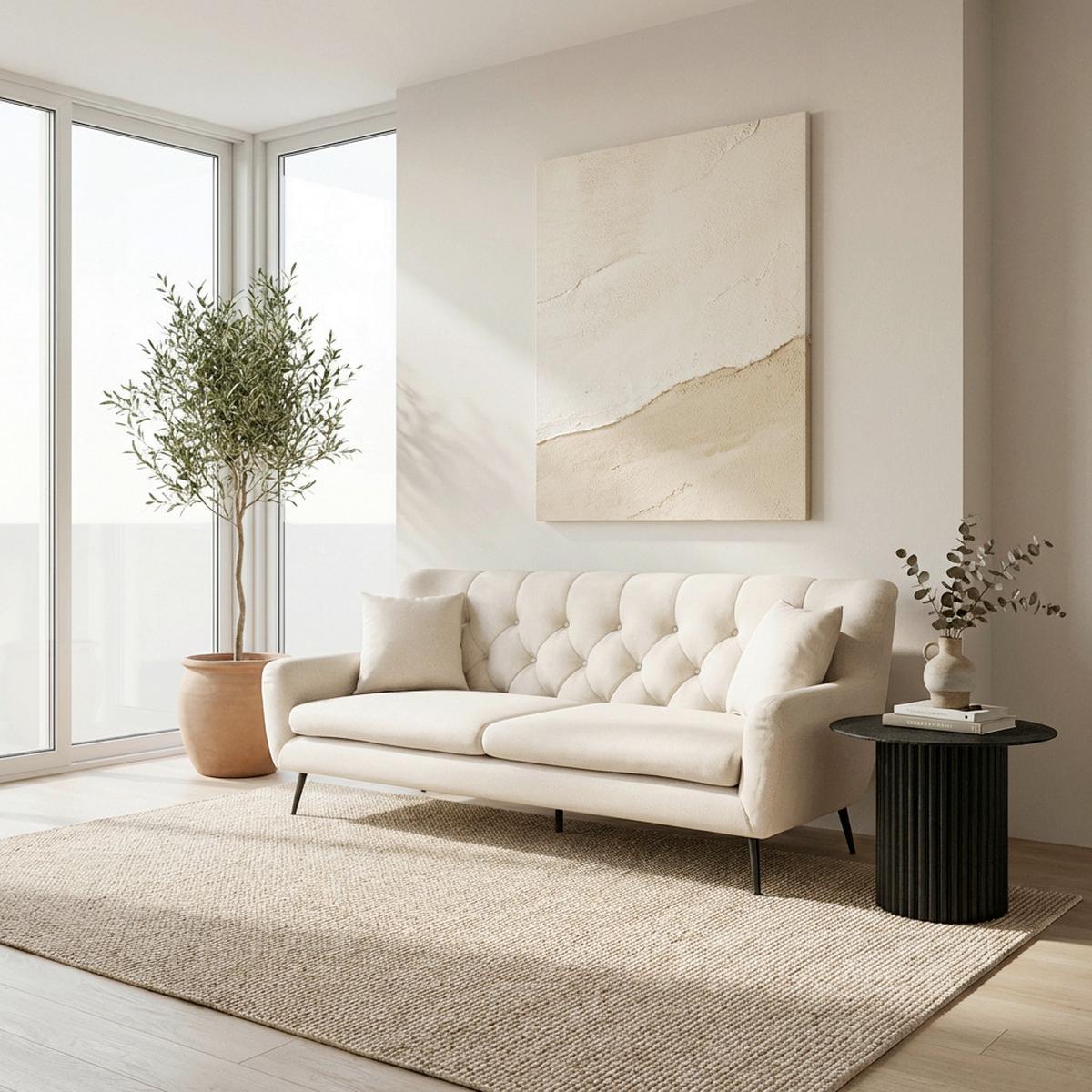 Sofa Liliana Creme Webstoff - Creme/Schwarz, MODERN, Holz/Textil (227/95/93cm) - Bessagi Home