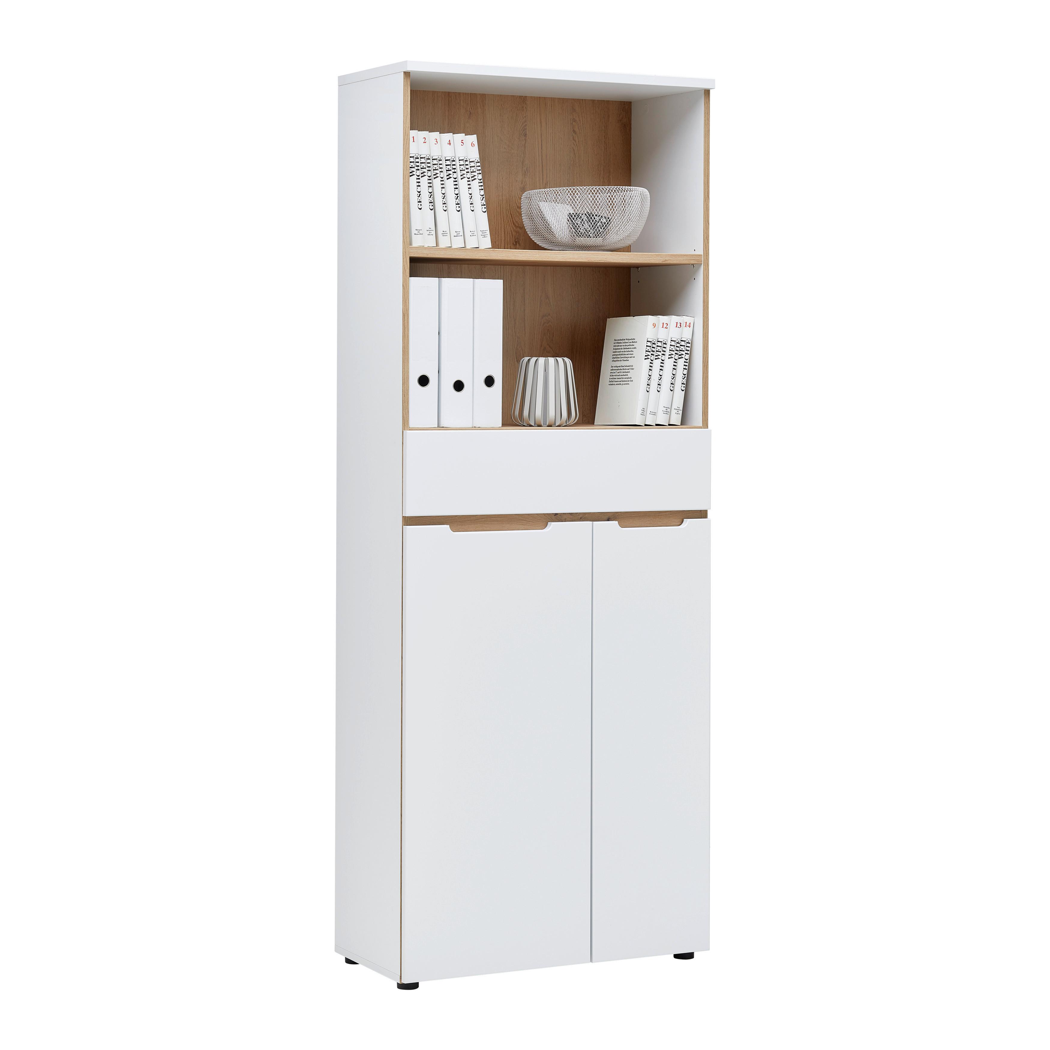 Regalkombination Dallas Weiss/Eiche Artisan - Weiss/Silberfarben, Modern, Holzwerkstoff/Kunststoff (75/197/38cm) - Mömax