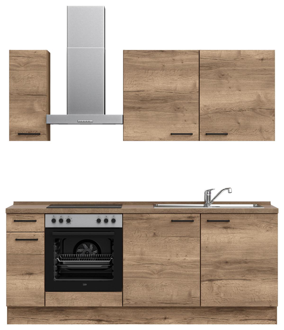 Küchenblock Structura Low m. Geräten Eiche dunkel - Eiche dunkel/Eichefarben, MODERN, Holzwerkstoff/Metall (210cm) - Nobilia