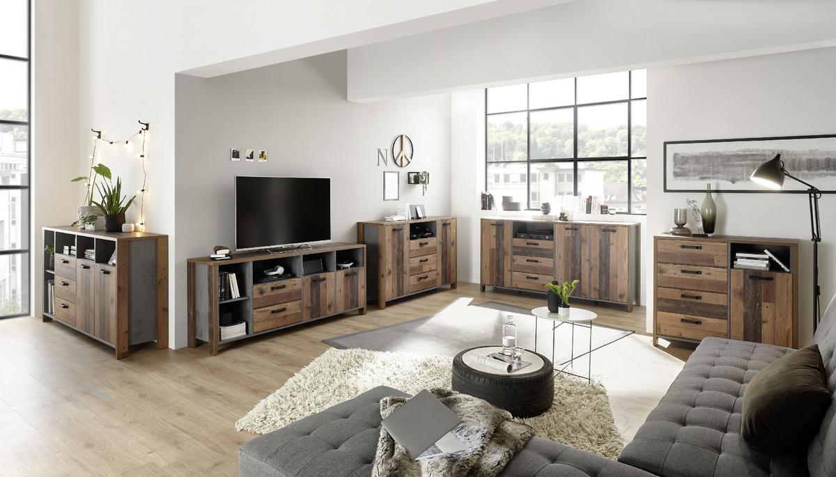 Sideboard in Anthrazit/Eichefarben - Eichefarben/Anthrazit, Konventionell, Holzwerkstoff/Kunststoff (183/93/38cm) - Mömax