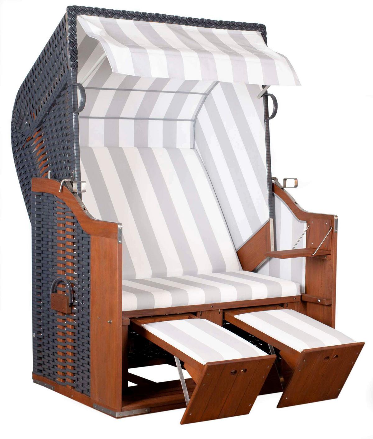 Strandkorb Profi Ostsee Poel Mahagoni/Grau/Weiß - Dunkelbraun/Weiß, KONVENTIONELL, Holz (124/159/87cm)