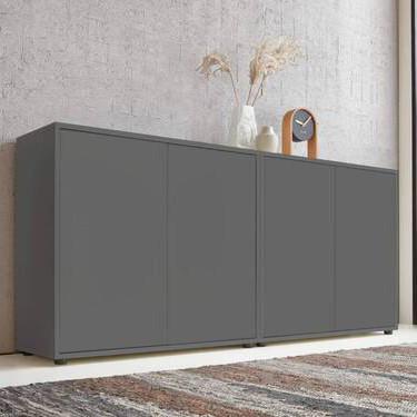 Sideboard Mailand Set 2 Anthrazit - Anthrazit/Schwarz, MODERN, Holzwerkstoff/Kunststoff (158/73/33cm) - MID.YOU