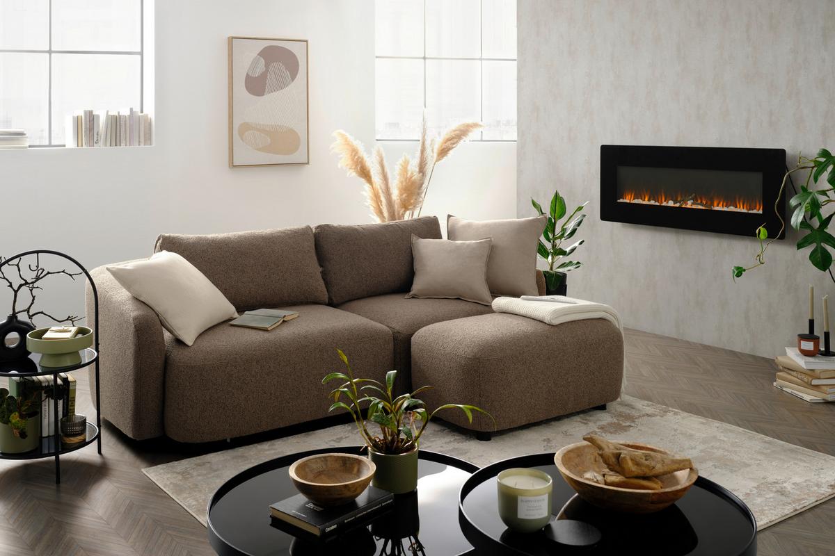 Wohnlandschaft Tiva Naturfarben - Schwarz/Braun, Modern, Holz/Textil (220/70/95cm) - Mömax