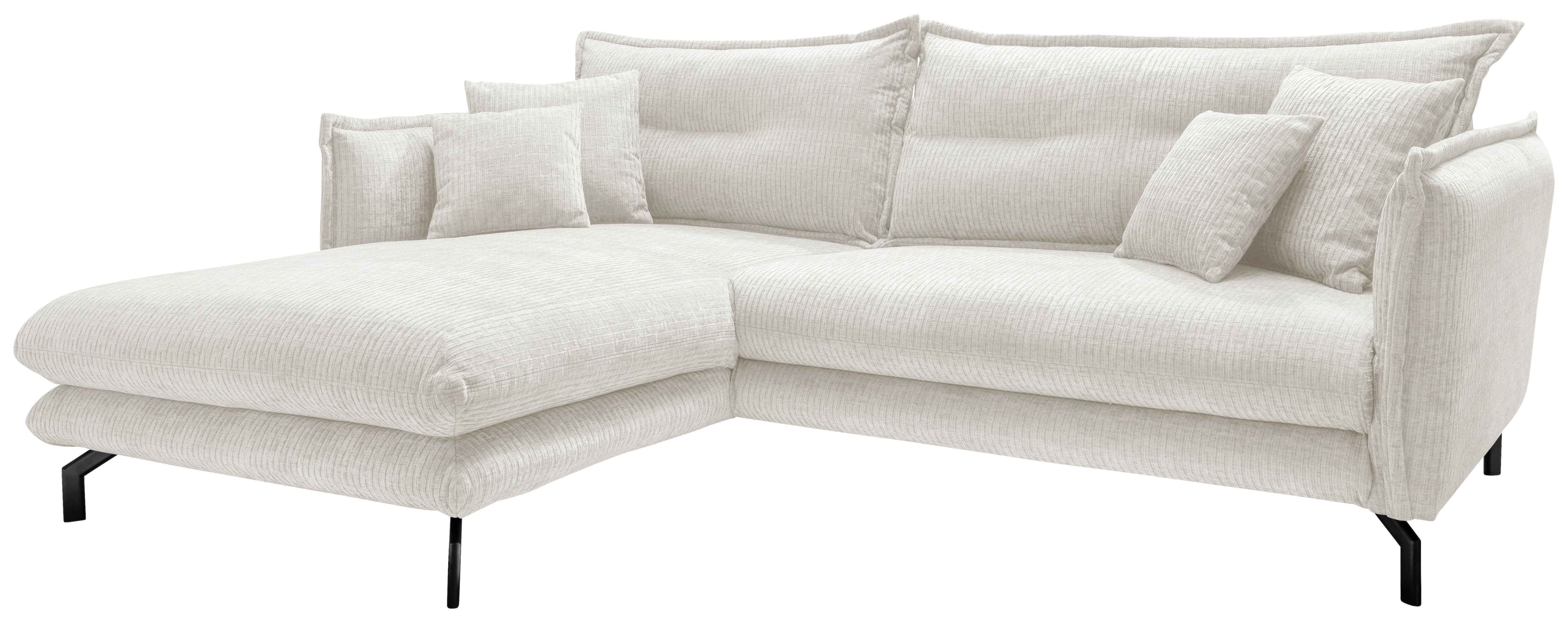 Ecksofa Lava Weiß Velours - Creme/Schwarz, Design, Textil/Metall (180/255cm) - Livetastic