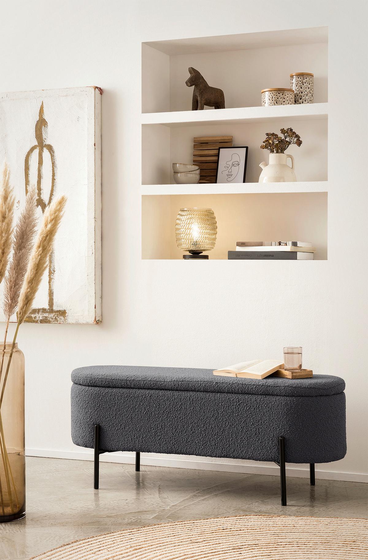 Klop Bouclé, Antracit - črna/antracit, Moderno, kovina/tekstil (110/44/40cm) - Livetastic