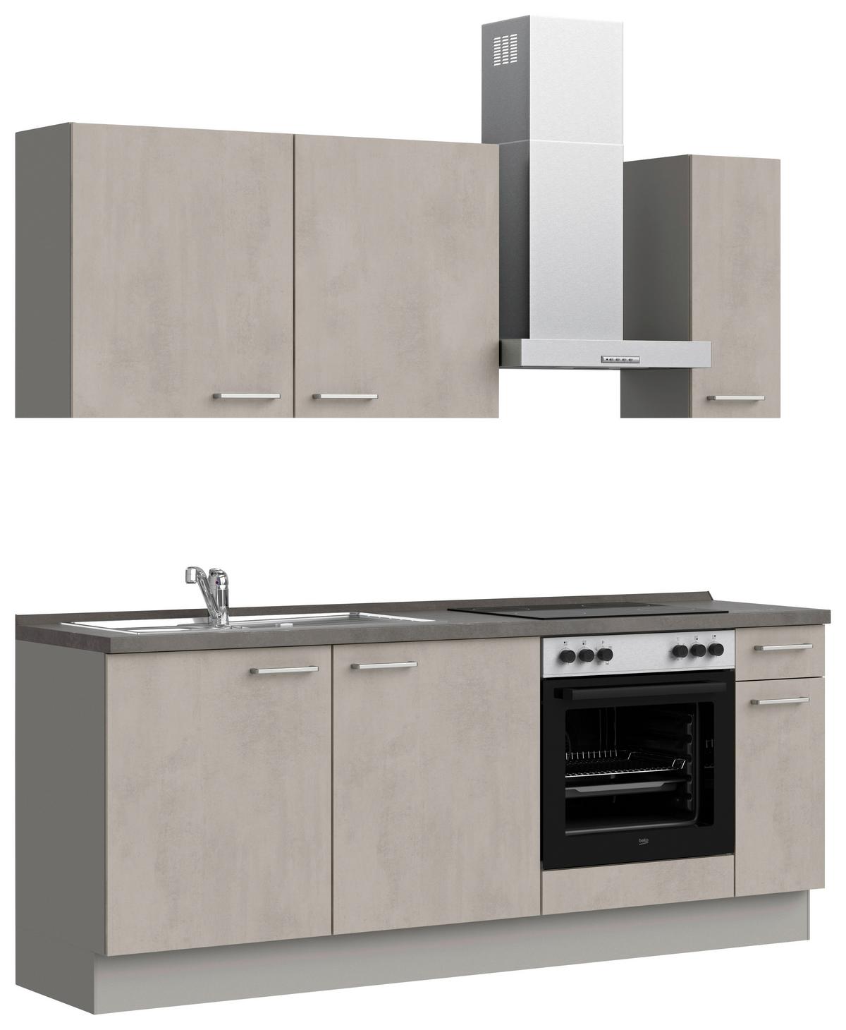 Küchenblock Riva Low m. Geräten Grau - Schieferfarben/Edelstahlfarben, MODERN, Holzwerkstoff/Metall (210cm) - Nobilia