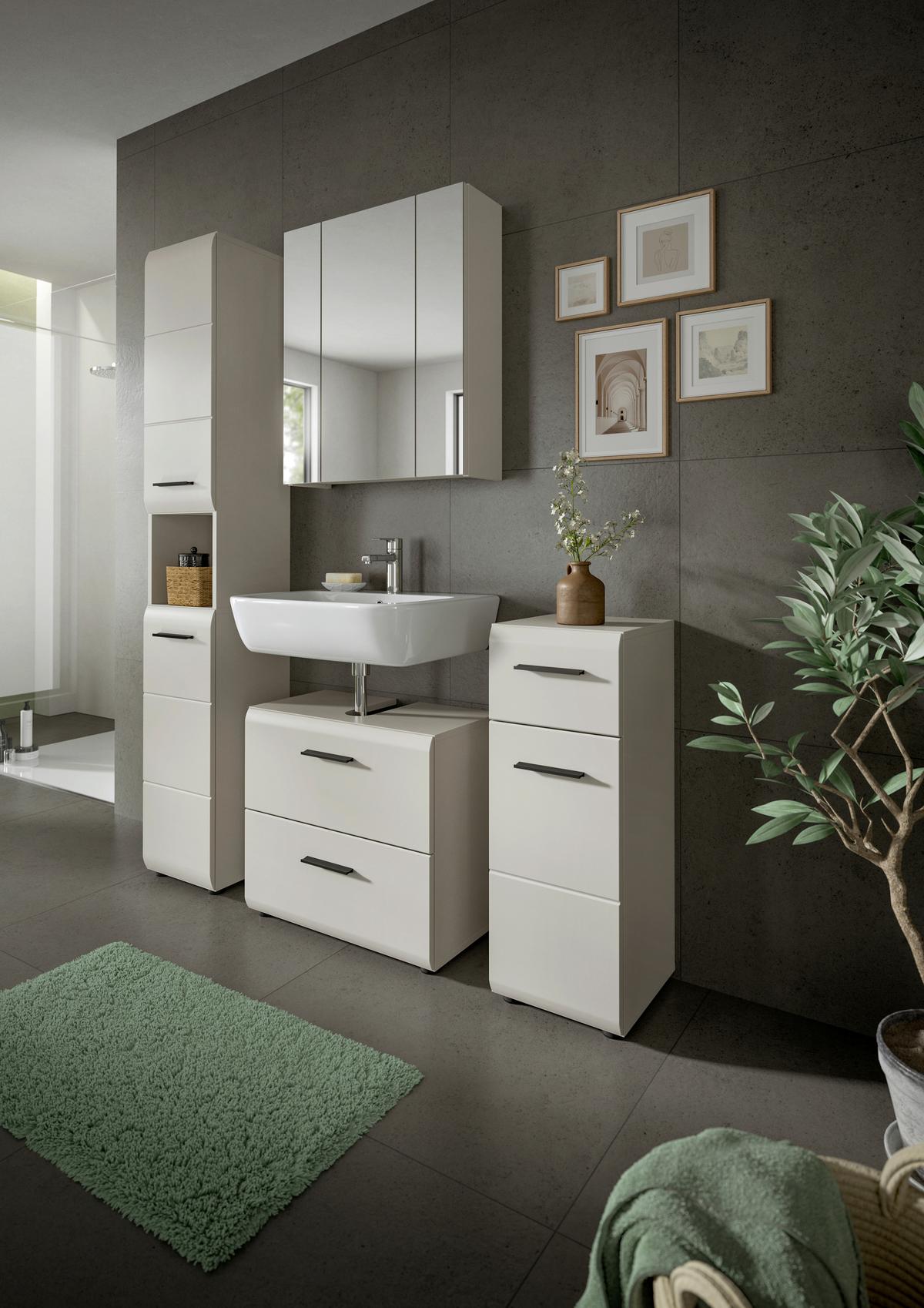 Hochschrank Ice Kaschmir - Kaschmir/Schwarz, Trend, Holzwerkstoff/Kunststoff (30/185/30cm) - MID.YOU