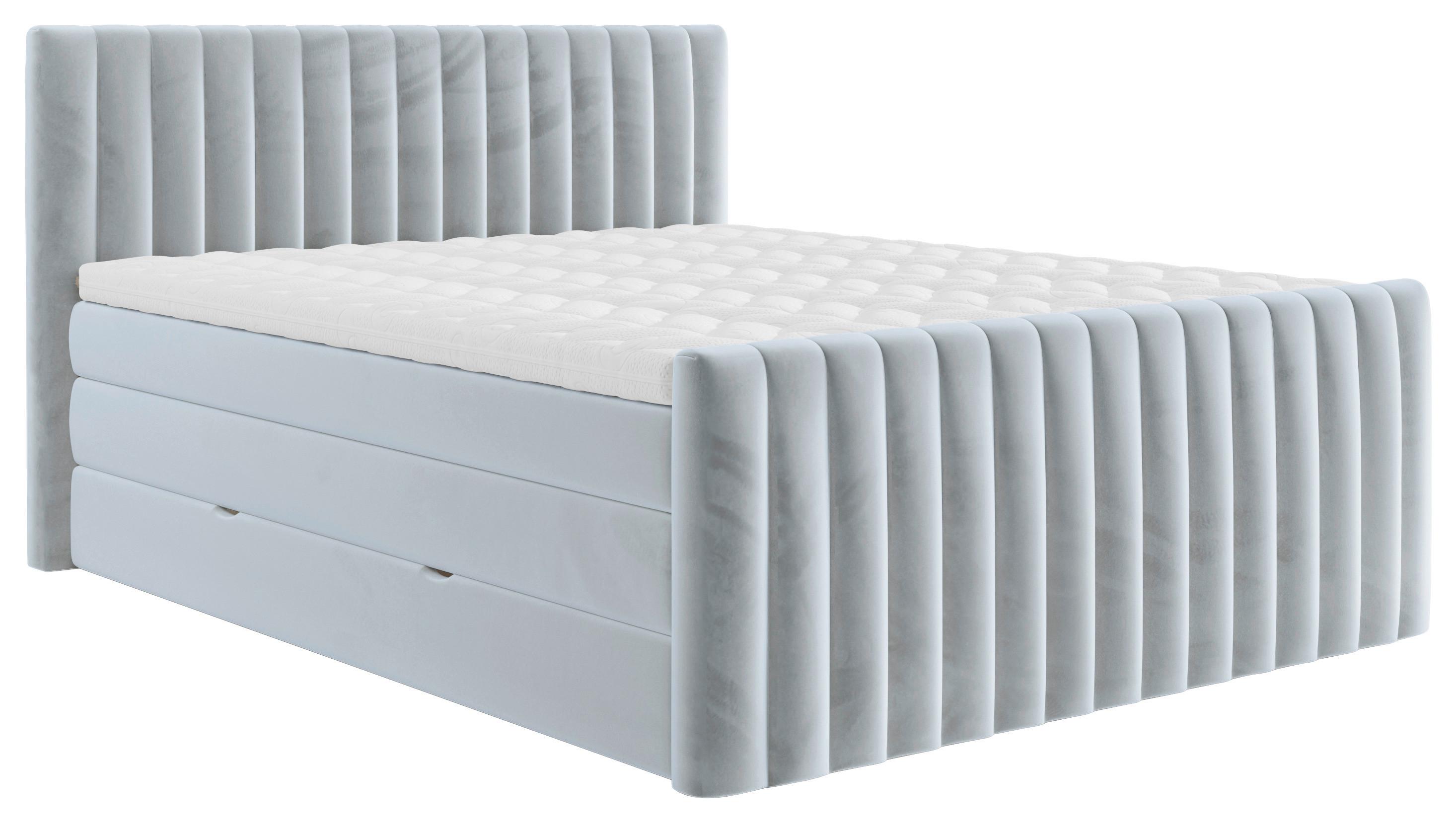 Boxspringbett Simon in Mintgrün ca. 160x200cm - Blaugrau/Schwarz, KONVENTIONELL, Holzwerkstoff/Kunststoff (160/200cm) - Premium Living
