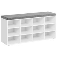 Garderobenbank in Weiß, Grau inkl. Sitzkissen - Weiß/Grau, Trend, Holzwerkstoff (104/48/30,5cm) - MID.YOU