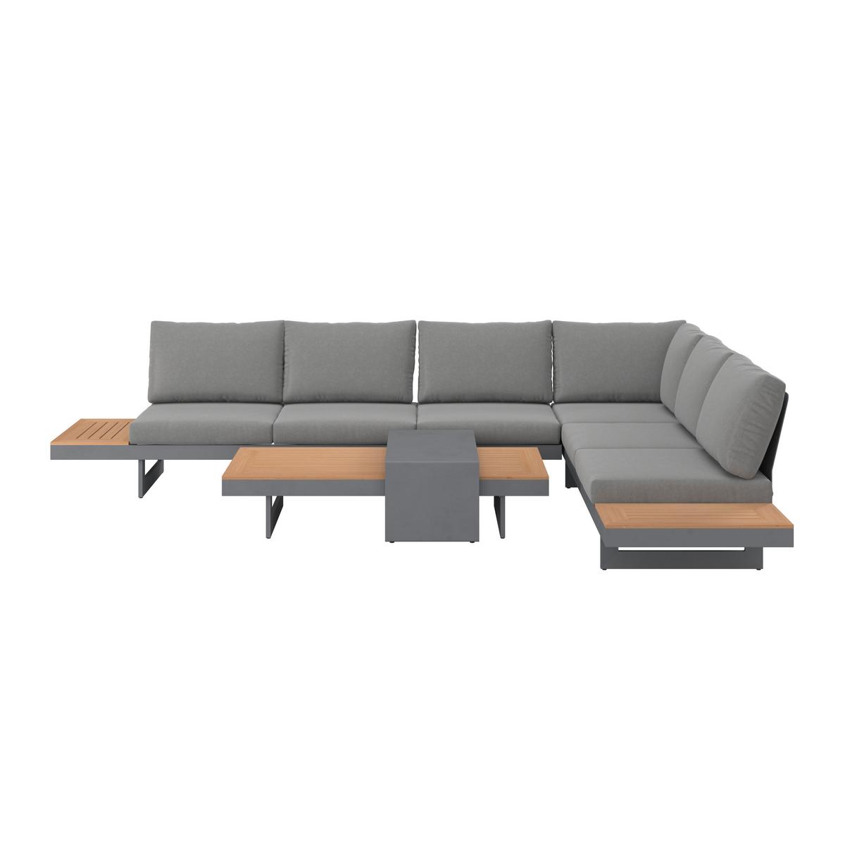 Loungegarnitur Sabrina Grau Metall/Outdoorstoff +Abdeckung - Dunkelgrau/Naturfarben, MODERN, Kunststoff/Textil (232/79/78cm) - Bessagi Garden