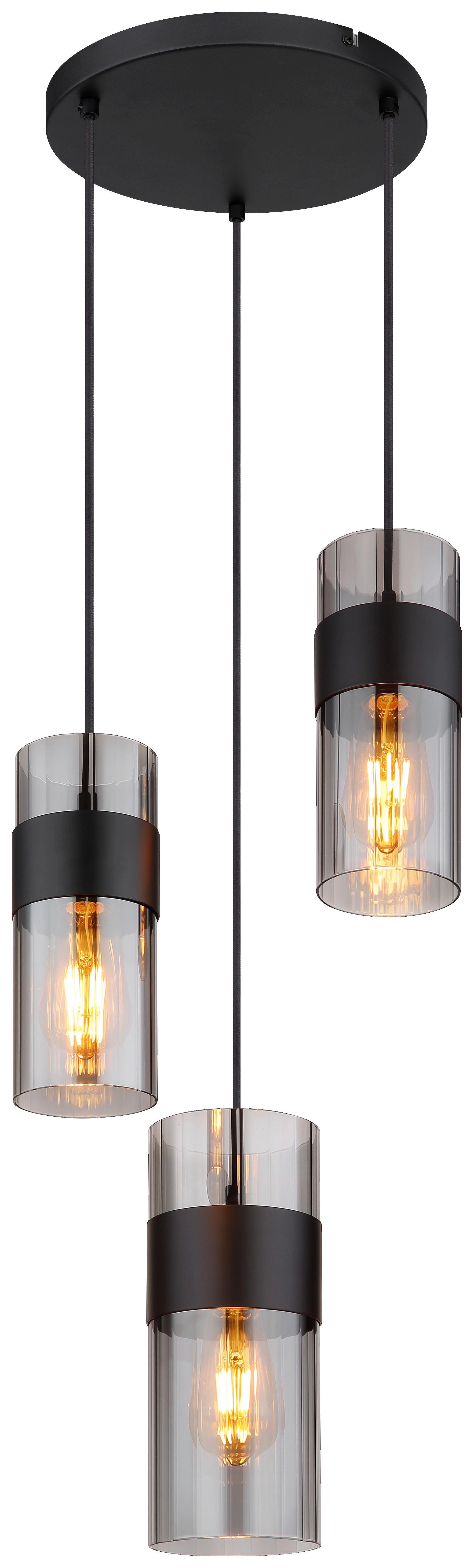 Hängeleuchte Scarfina Rauchfarben max. 60 Watt - Schwarz, Design, Glas/Textil (34/150cm) - Globo