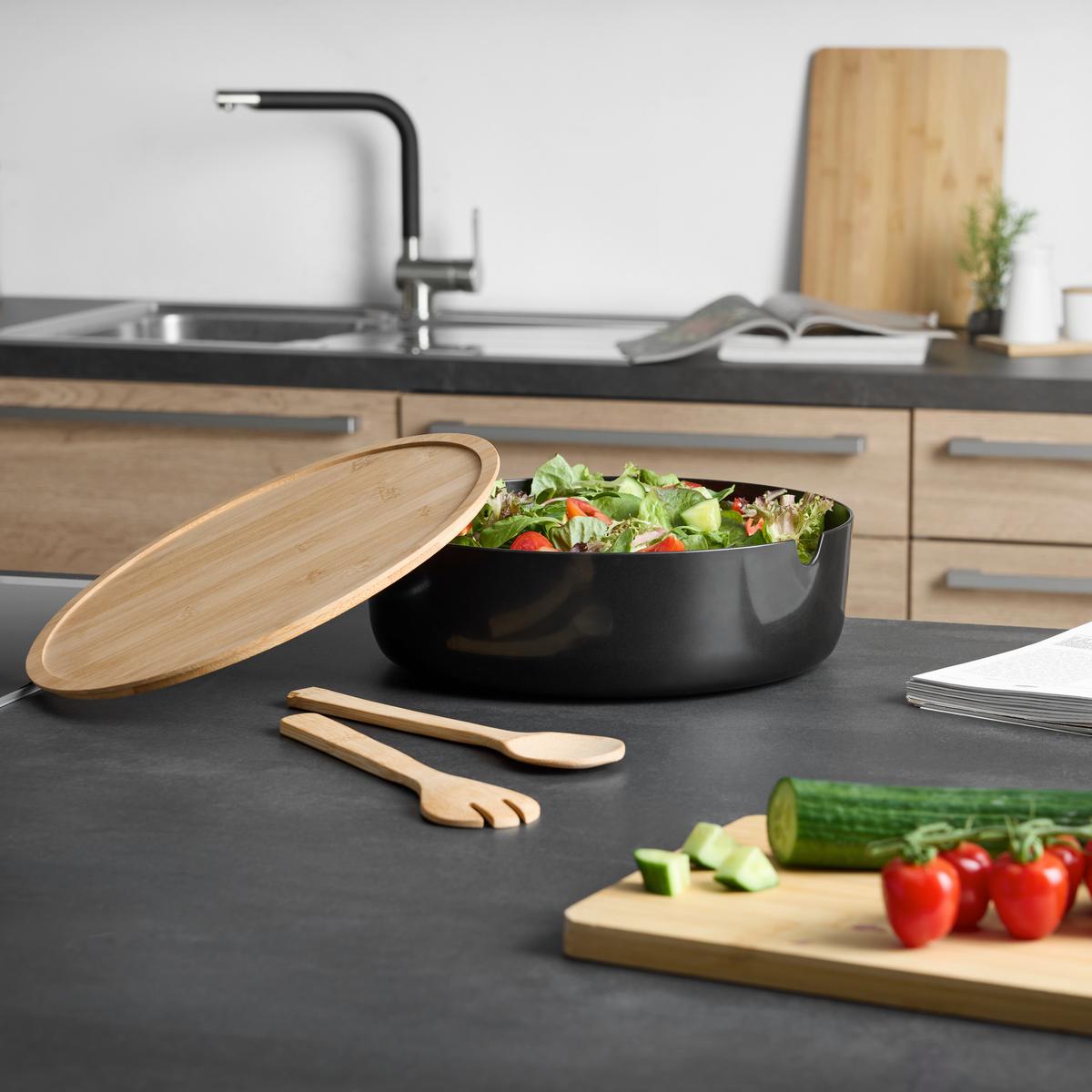 Salatset Magnus Natur/Schwarz, 3-teilig - Schwarz/Naturfarben, KONVENTIONELL, Naturmaterialien (30,5/9,5cm) - Mömax