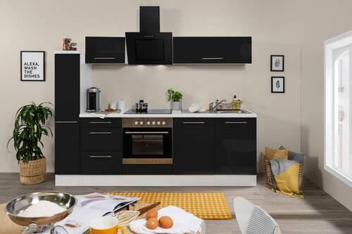 Küchenzeile Schwarz Hochglanz/ Weiß mit Geräte B: ca. 240 cm - Schwarz/Alufarben, KONVENTIONELL, Holzwerkstoff (240cm) - Respekta