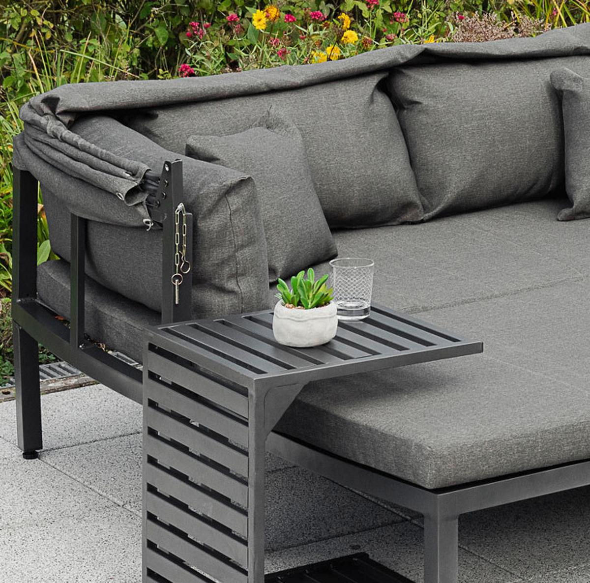 Loungegarnitur 4-tlg. Argos Metall/Textil mit Kissen - Graphitfarben/Grau, KONVENTIONELL, Textil/Metall (175/148/80cm) - Gardenson