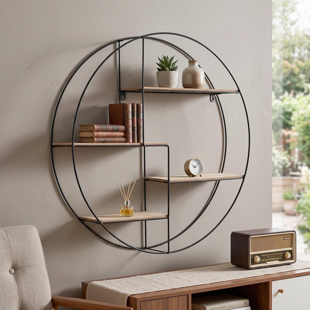 Stenski Regal Rom 1, Kovina, Les, Ø 70 Cm - črna/barve pinije, Moderno, kovina/leseni material (70/70/15cm) - Mömax