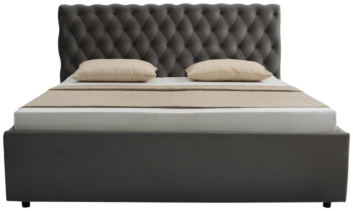 Polsterbett Katar Grau ca. 140x200cm - Schwarz/Grau, KONVENTIONELL, Textil (140/200cm) - Mömax