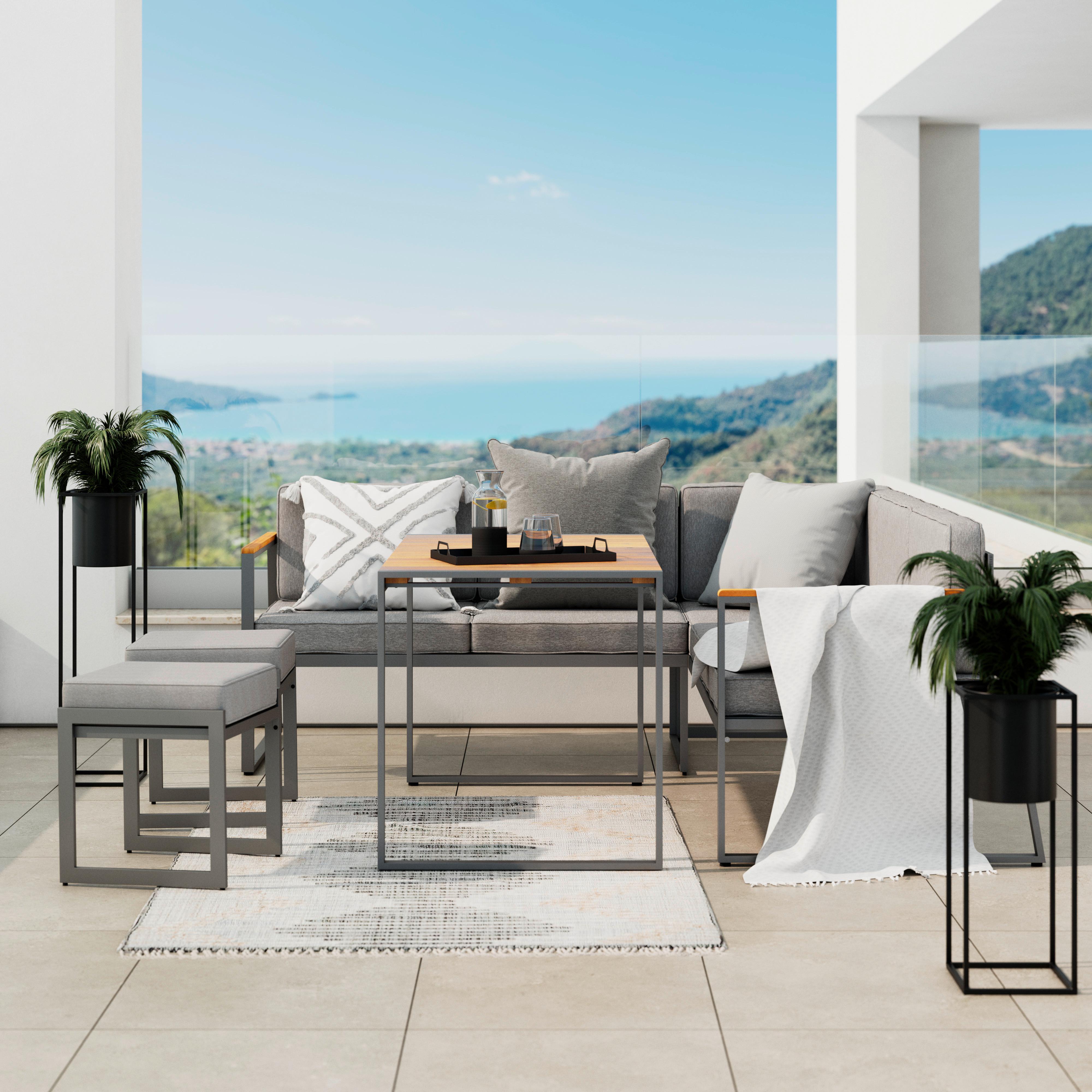 Loungegarnitur-Set Mila aus Akazie massiv - Grau, MODERN, Holz/Metall (190/72/76cm) - Based
