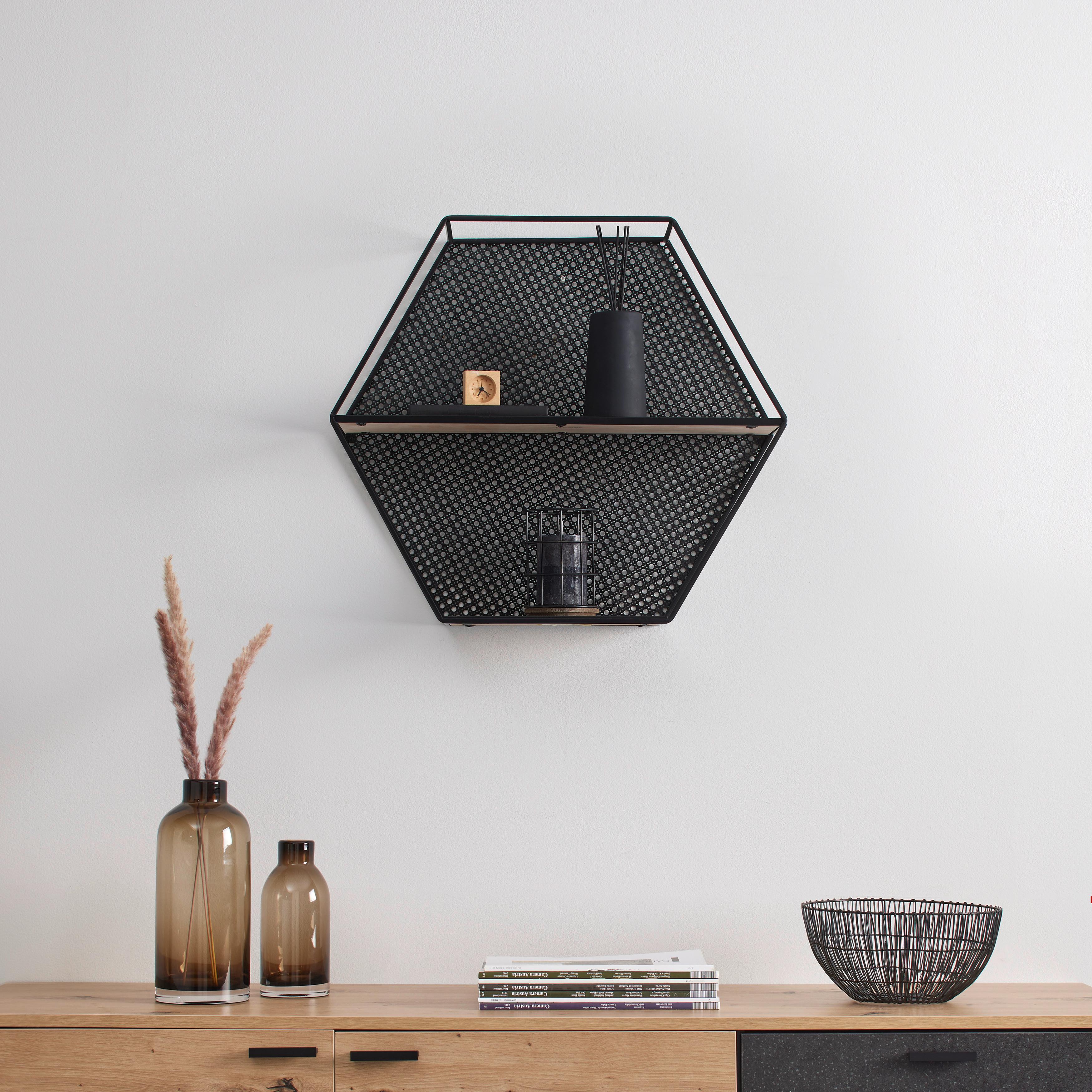 Regal "Lelia", natur/schwarz - Schwarz/Naturfarben, MODERN, Holz/Metall (60/53/16cm) - Bessagi Home
