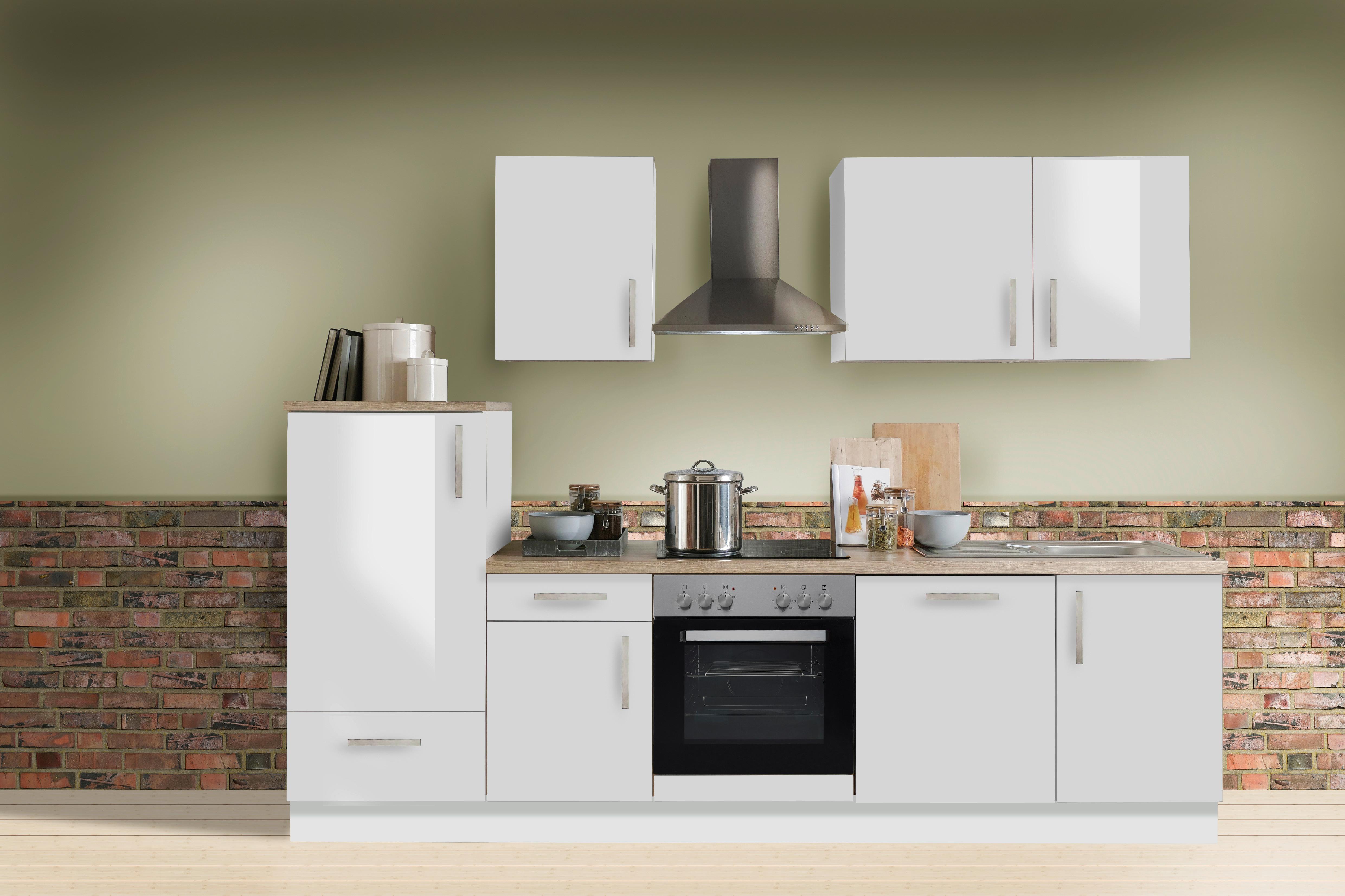 Küchenblock White-Premium Weiß Hochgl. B: ca. 280cm - Weiß Hochglanz/Silberfarben, KONVENTIONELL, Holzwerkstoff/Metall (280cm) - Menke