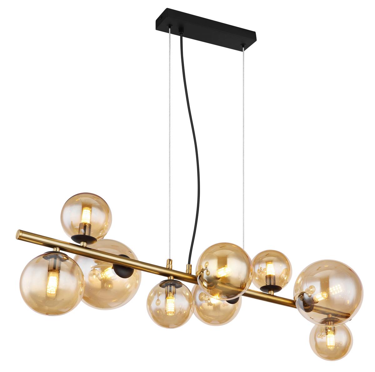 Viseča Led-svetilka Riha, S Sijalko - črna/barve medenine, Design, kovina/steklo (86,6/36/120cm) - Globo