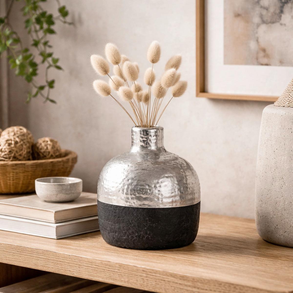 Vaza Teri L - srebrne barve/črna, Design, keramika (14/14/18cm) - Mömax