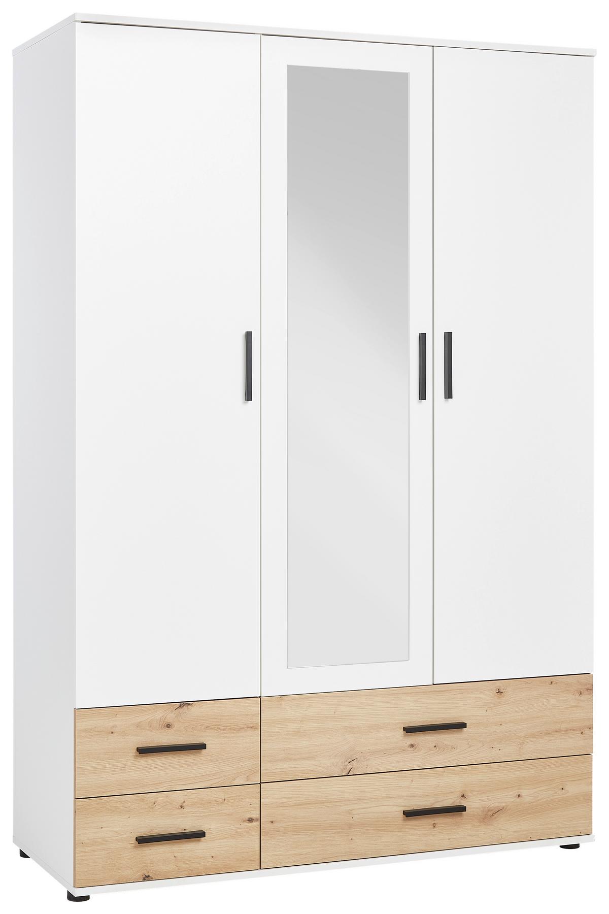 Kleiderschrank in Weiss/Eichefarben - Weiss/Schwarz, Konventionell, Holzwerkstoff/Kunststoff (127/188/52cm) - Mömax