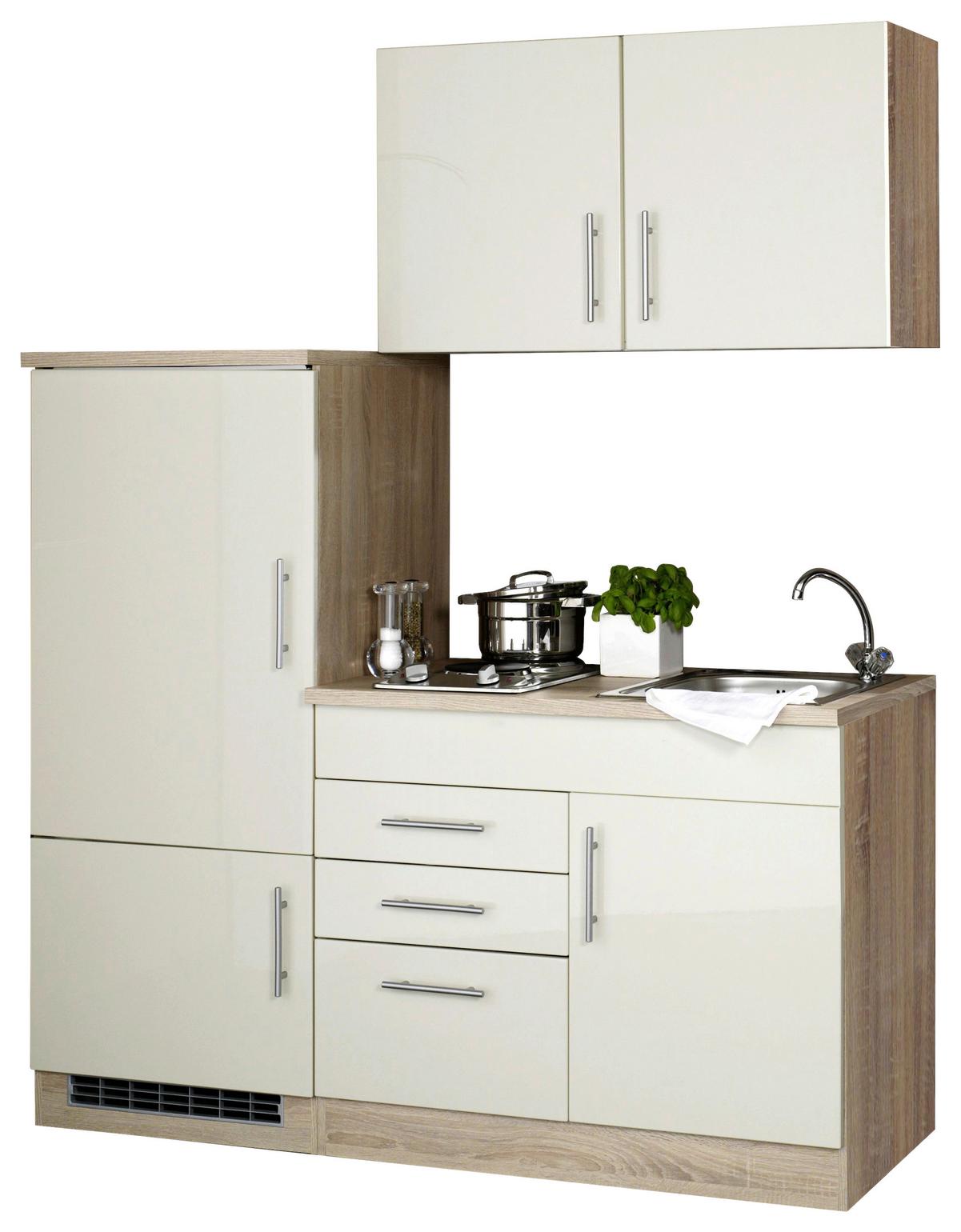 Küchenblock Toronto I Creme/Eichefarben mit Geräten - Chromfarben/Eichefarben, MODERN, Holzwerkstoff/Metall (160cm) - Held