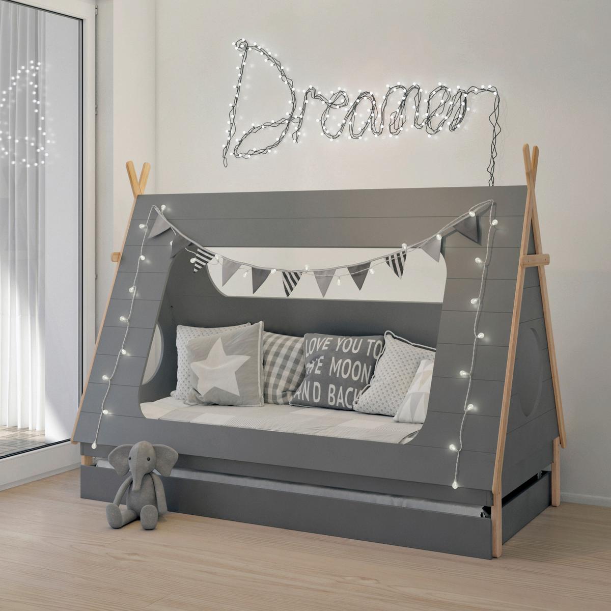 Hausbett ca. 90x200 cm Dunkelgrau/Naturfarben - Dunkelgrau/Naturfarben, Design, Holz/Holzwerkstoff (90/200cm) - Livetastic