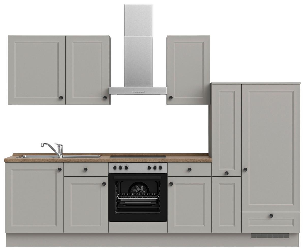 Küchenblock Cascada Low m. Geräten Grau - Eiche dunkel/Schwarz, MODERN, Holzwerkstoff/Metall (300cm) - Nobilia