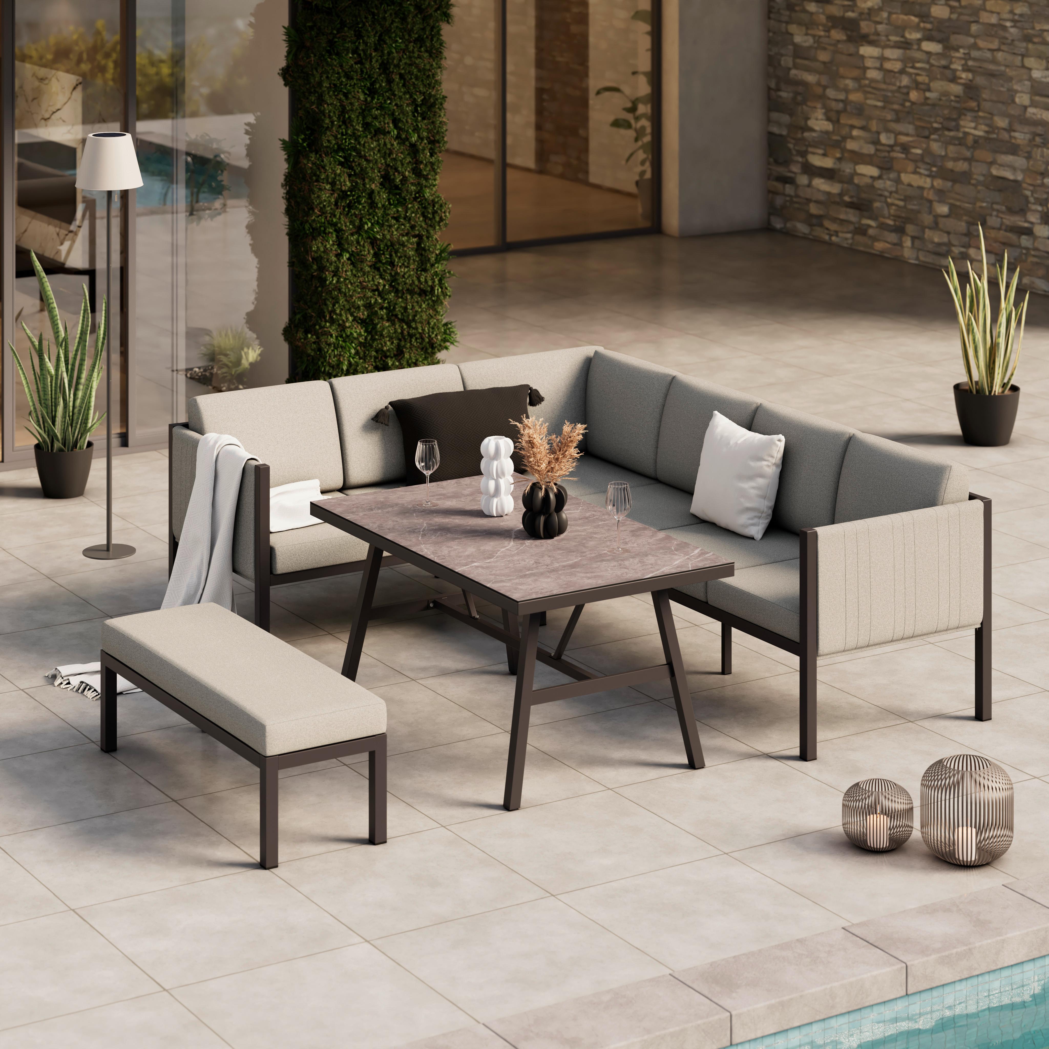 Loungegarnitur Anna Grau, 5-teilig - Dunkelgrau/Hellgrau, MODERN, Glas/Textil (135/68/80cm)