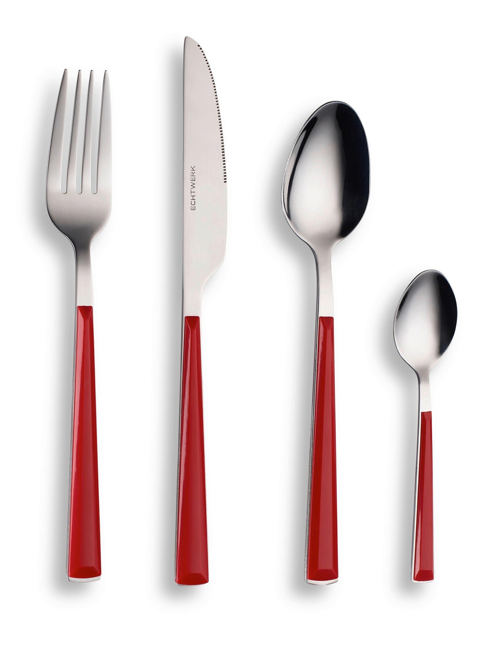 Besteckset Basic Rot/Silber 24-teilig - Rot/Silberfarben, Basics, Metall - Echtwerk